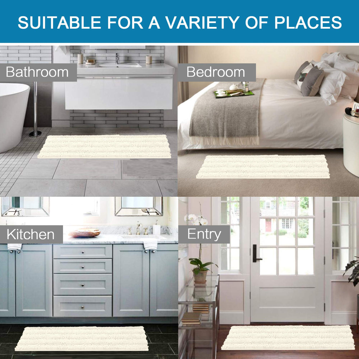 PrimeBeau Luxury Chenille Striped Bath Mats Set | Ultra Thick & Absorbent Non Slip Rugs 47“ x 17"