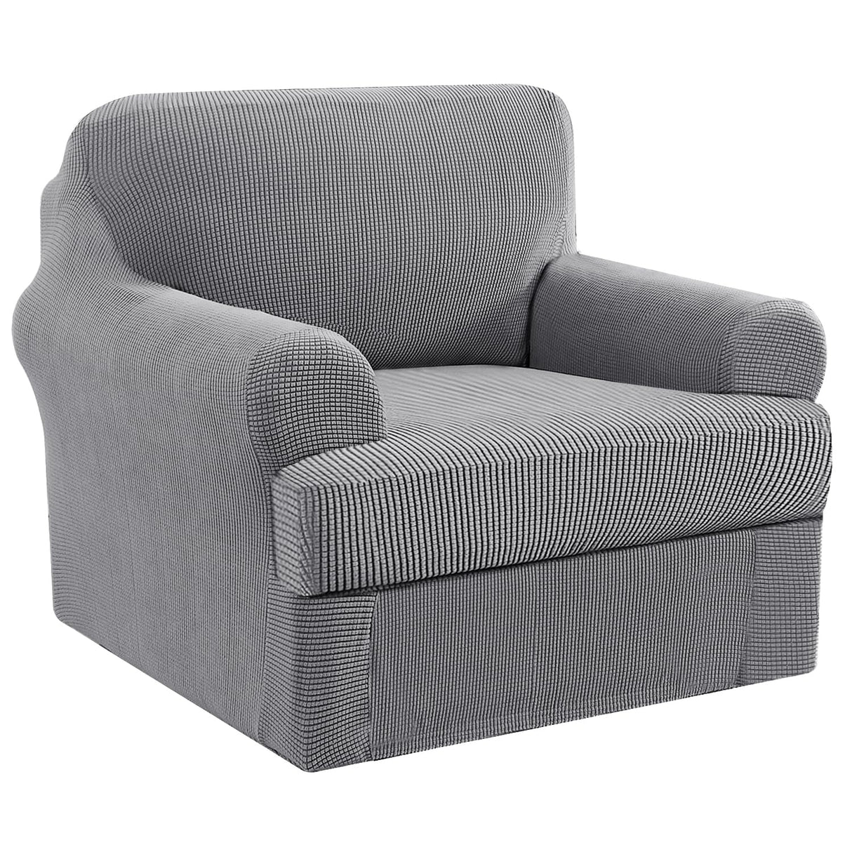 PrimeBeau 2 Pieces Chair Covers for Armchair &Oversize Armchair Covers for Living Room Furniture Cover Suit for T Cushion/Box Cushion, Spandex Jacquard Fabric Small Checks