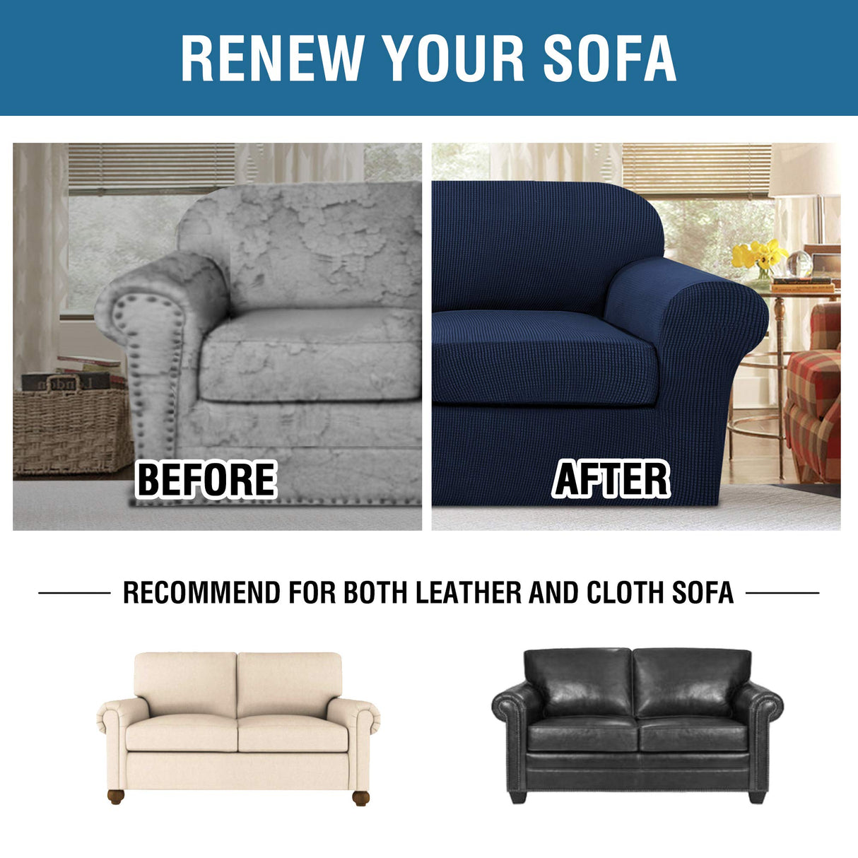 PrimeBeau Thicker Jacquard Fabric 3 Pieces Loveseat & Oversize Loveseat Covers for 2 Cushion Sofa Couch Slipcovers (Base Cover Plus 2 Seat Cushion Covers)