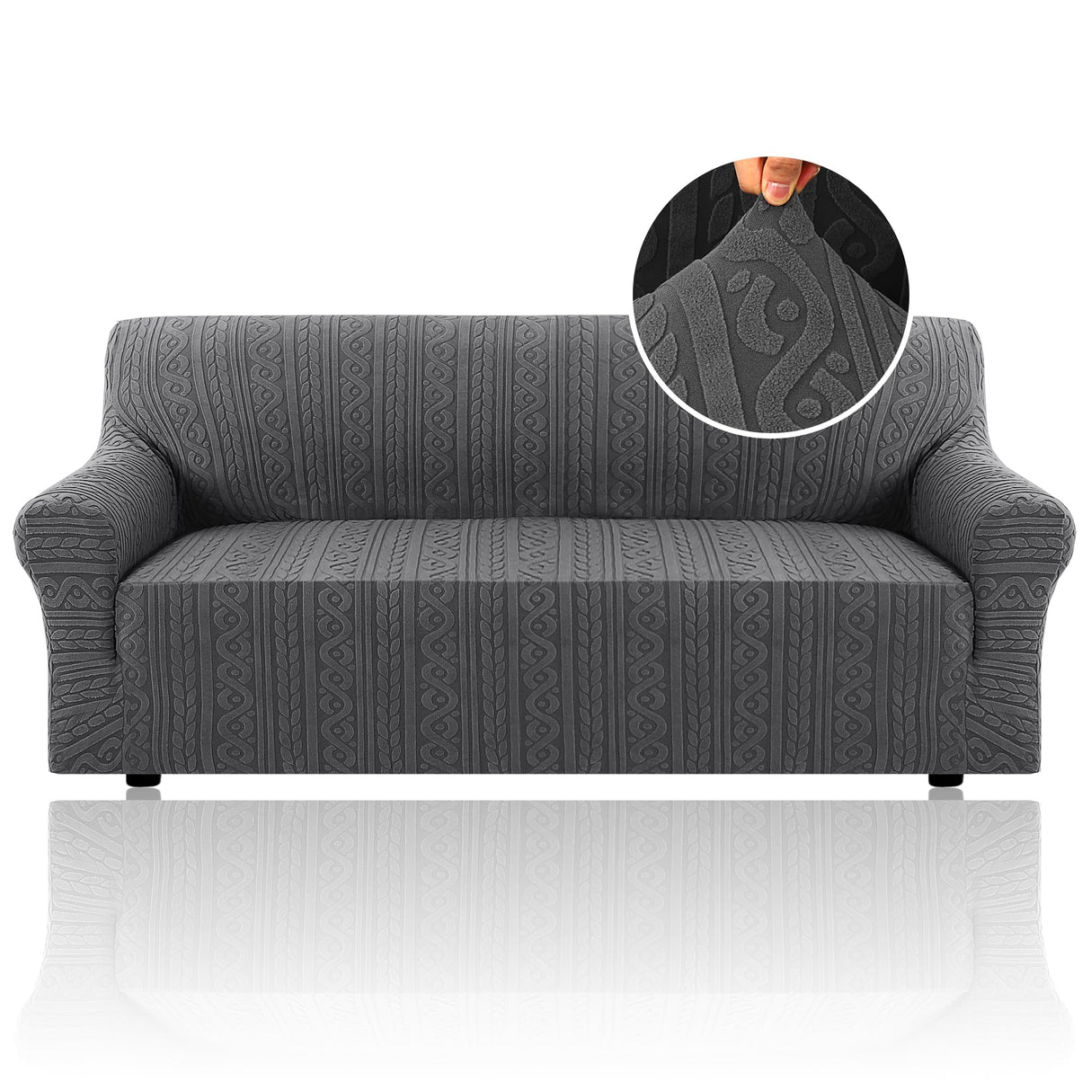 H.VERSAILTEX 2024 Newest Jacquard Couch Covers for 3 Cushion Couch 1 Piece Stretch Sofa Covers Furniture Protector Anti-Slip Soft Thickened Dogs Slipcovers Washable Spiral Pattern(Sofa, Grey)