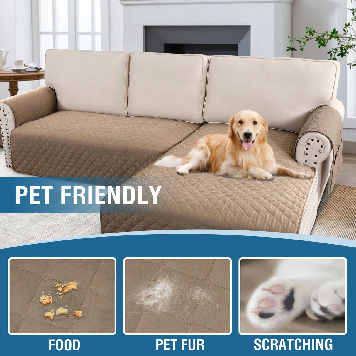 PrimeBeau 2 Piece L Shaped Couch Covers for Sectional Loveseat Couch Cover with Chaise Lounge 100% Waterproof Furniture Covers for Pets