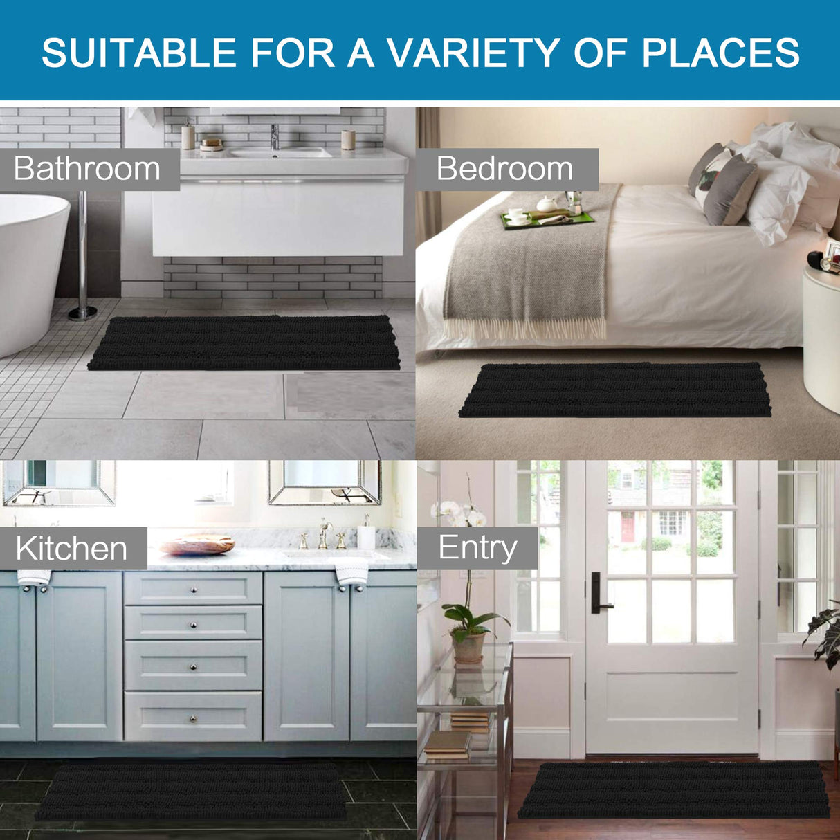 PrimeBeau Luxury Chenille Striped Bath Mats Set | Ultra Thick & Absorbent Non Slip Rugs 59“ x 20"