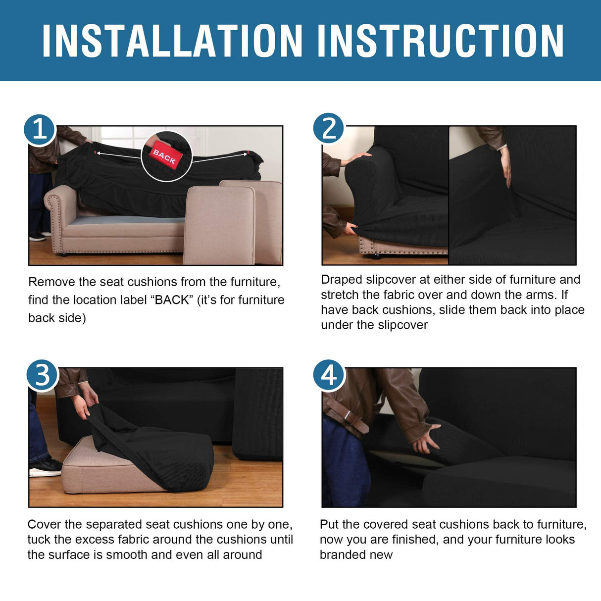 PrimeBeau 4 Pieces Premium Jacquard Sofa Slipcover Set, Sofa and Oversize Sofa