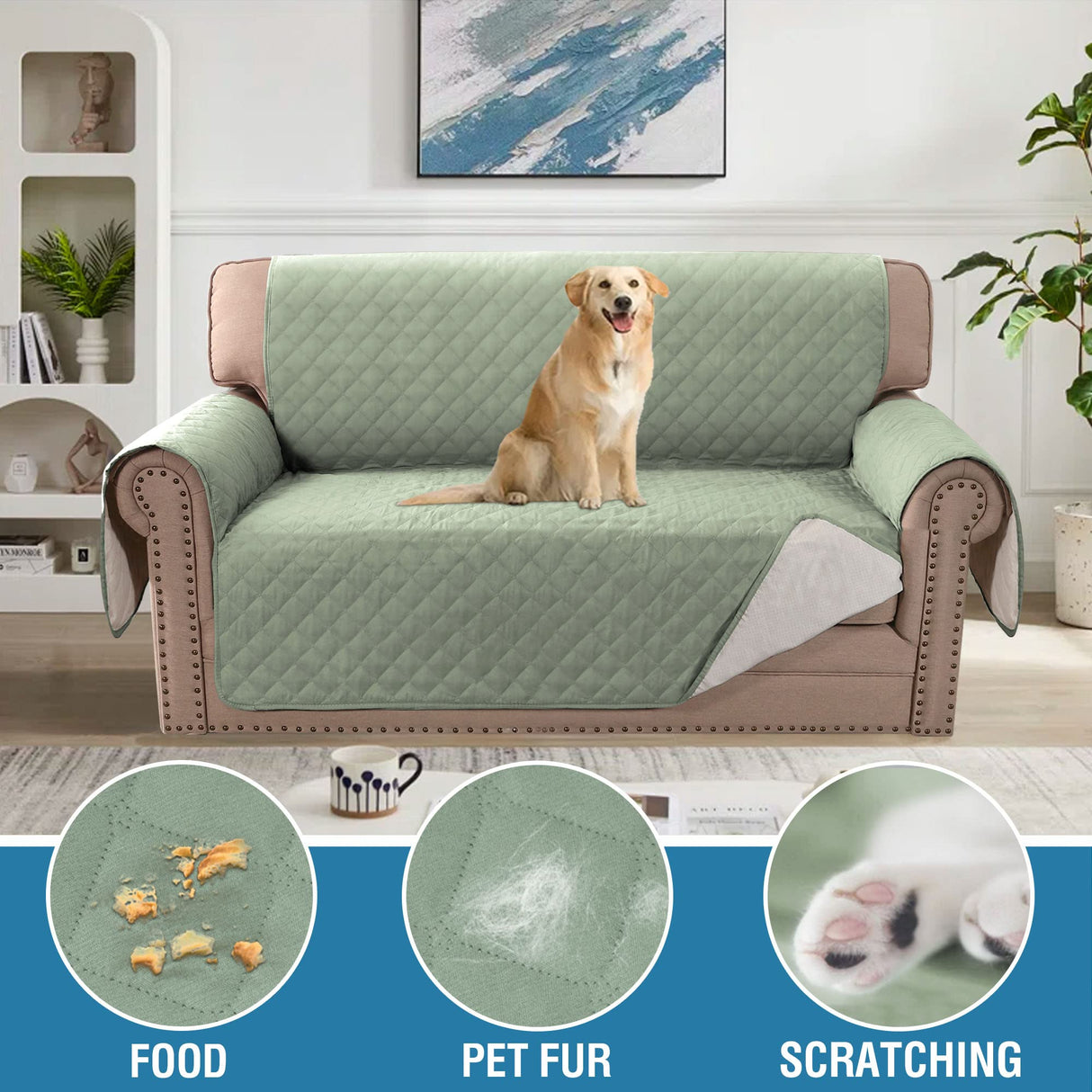 PrimeBeau 100% Waterproof Loveseat Slipcover Furniture Protector for Pets Kids with Non-Skid Backing, Unique Decor and Easy Care