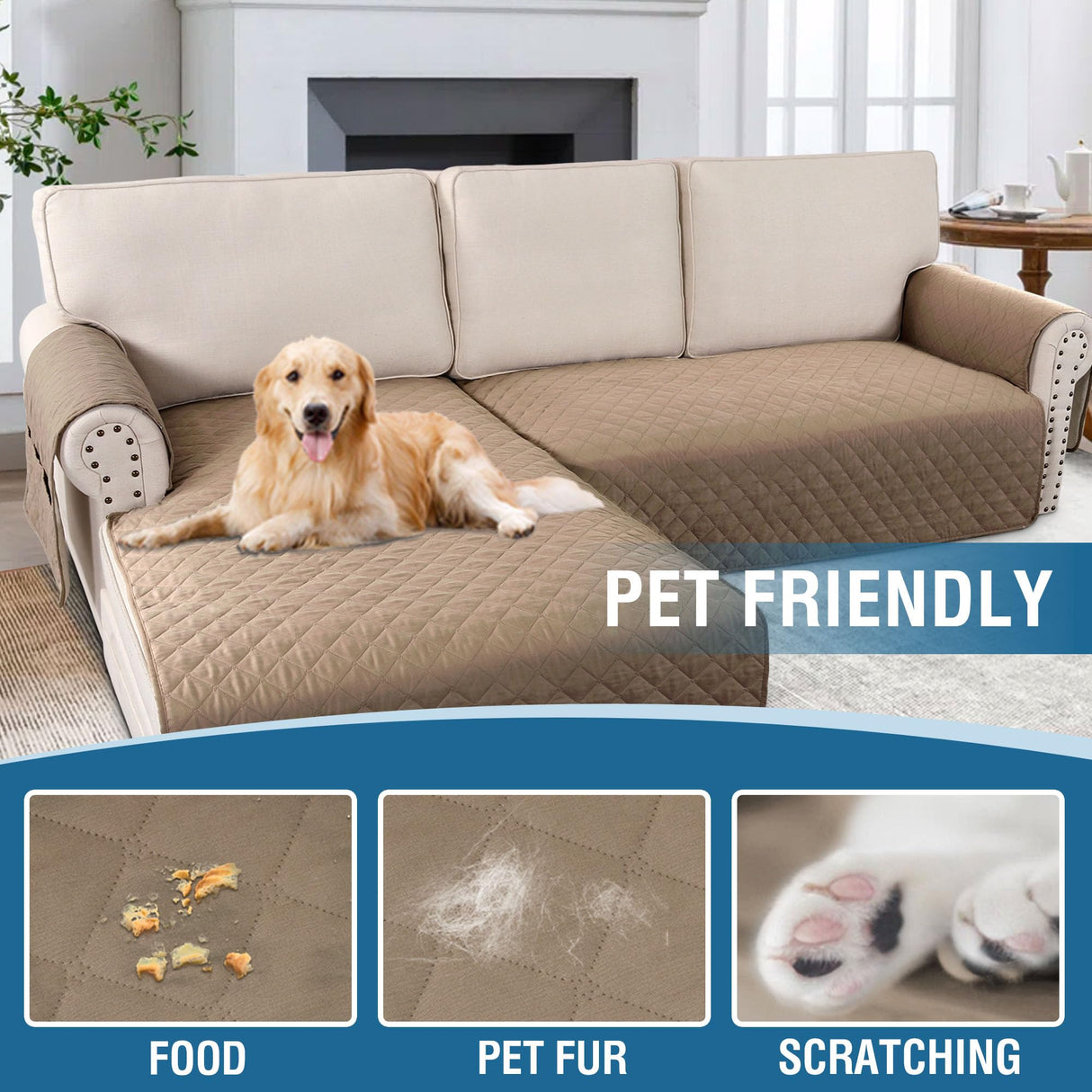 PrimeBeau 2 Piece L Shaped Couch Covers for Sectional Loveseat Couch Cover with Chaise Lounge 100% Waterproof Furniture Covers for Pets