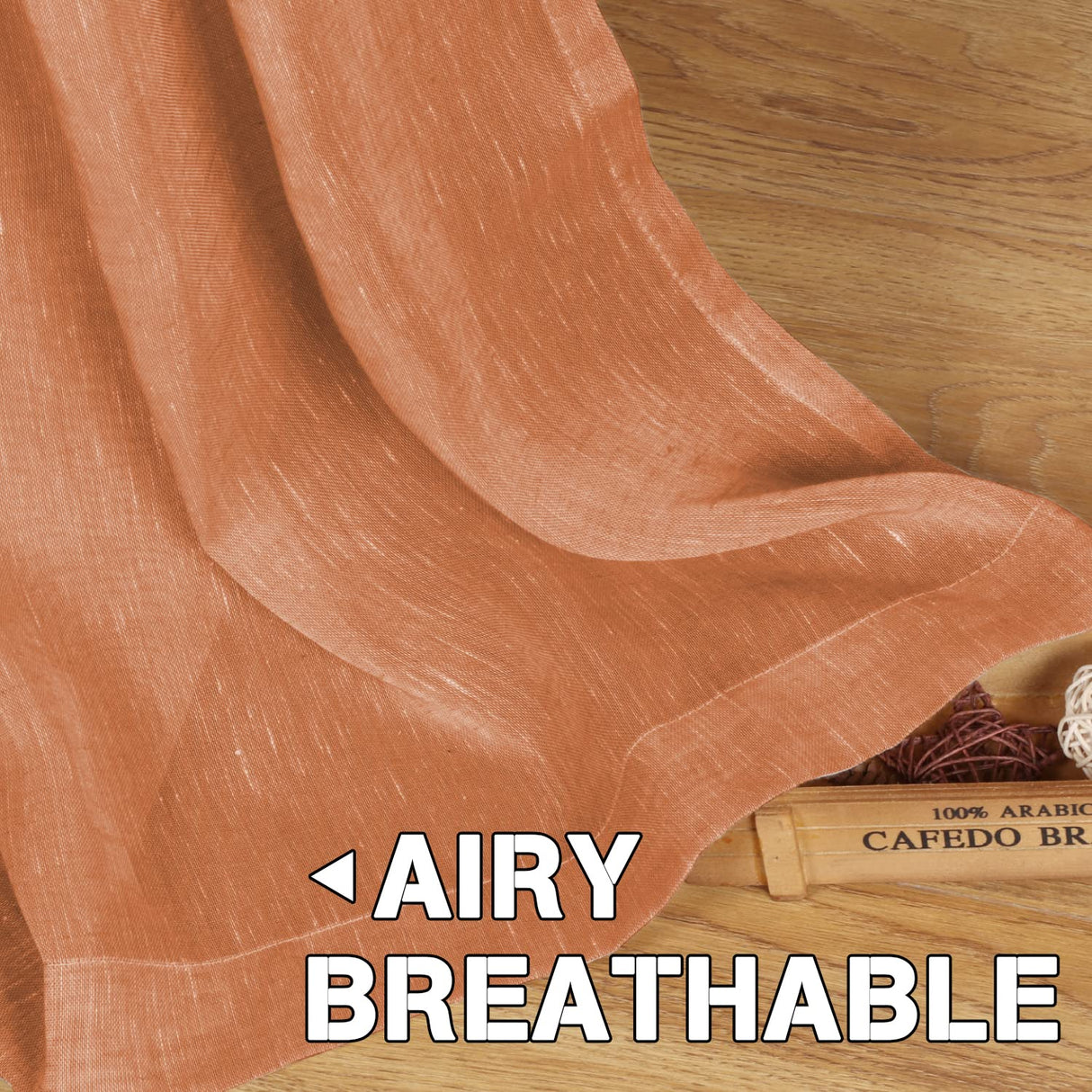 PrimeBeau Faux Linen Semi-Sheer Curtains - Set of 2 Panels, 52 Series Medium Length