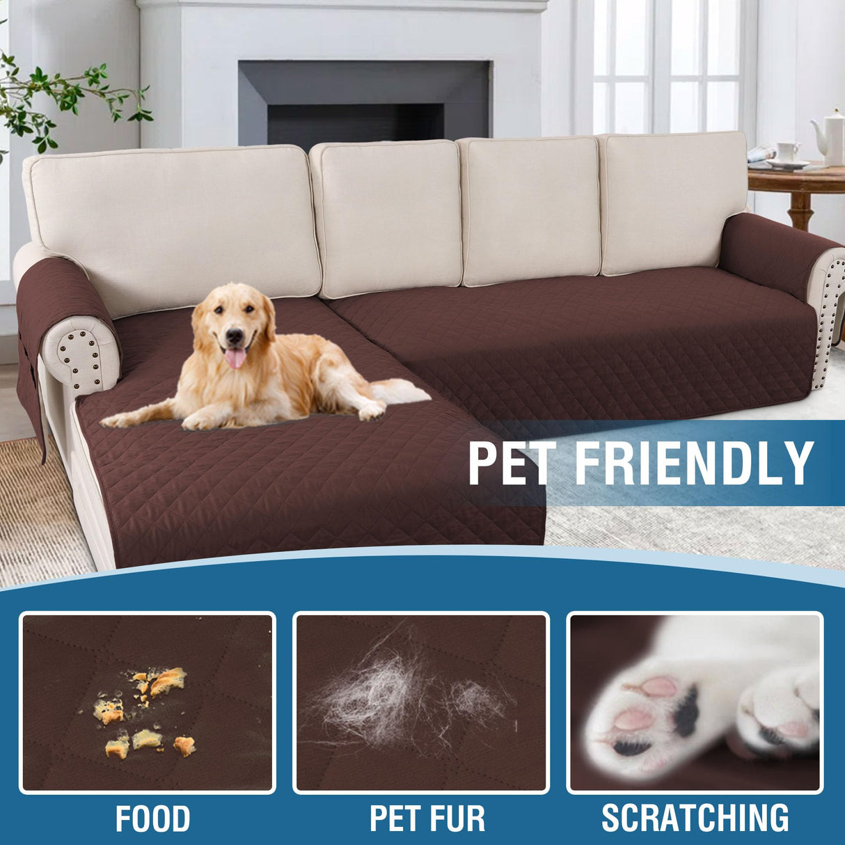 PrimeBeau 2 Piece L Shaped Couch Covers for Sectional Sofa Couch Cover with Chaise Lounge 100% Waterproof Furniture Covers for Pets