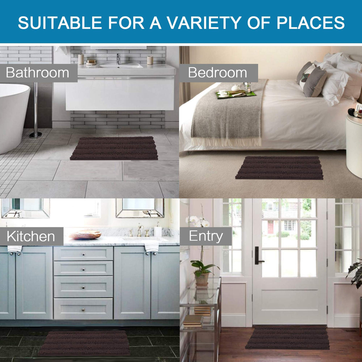 PrimeBeau Luxury Chenille Striped Bath Mats Set | Ultra Thick & Absorbent Non Slip Rugs 24“ x 36"