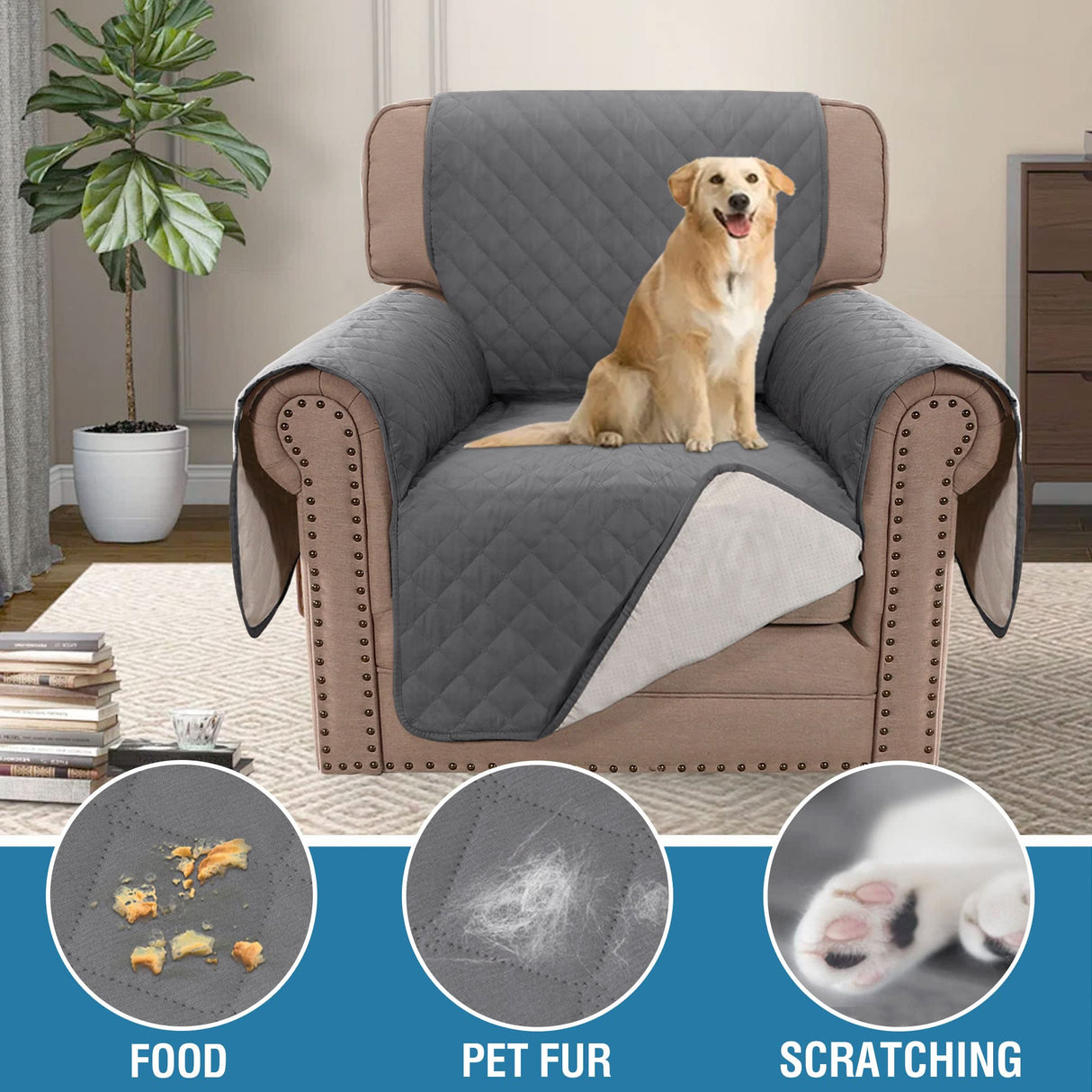 PrimeBeau 100% Waterproof Chair Slipcover Furniture Protector for Pets Kids with Non-Skid Backing, Unique Decor and Easy Care