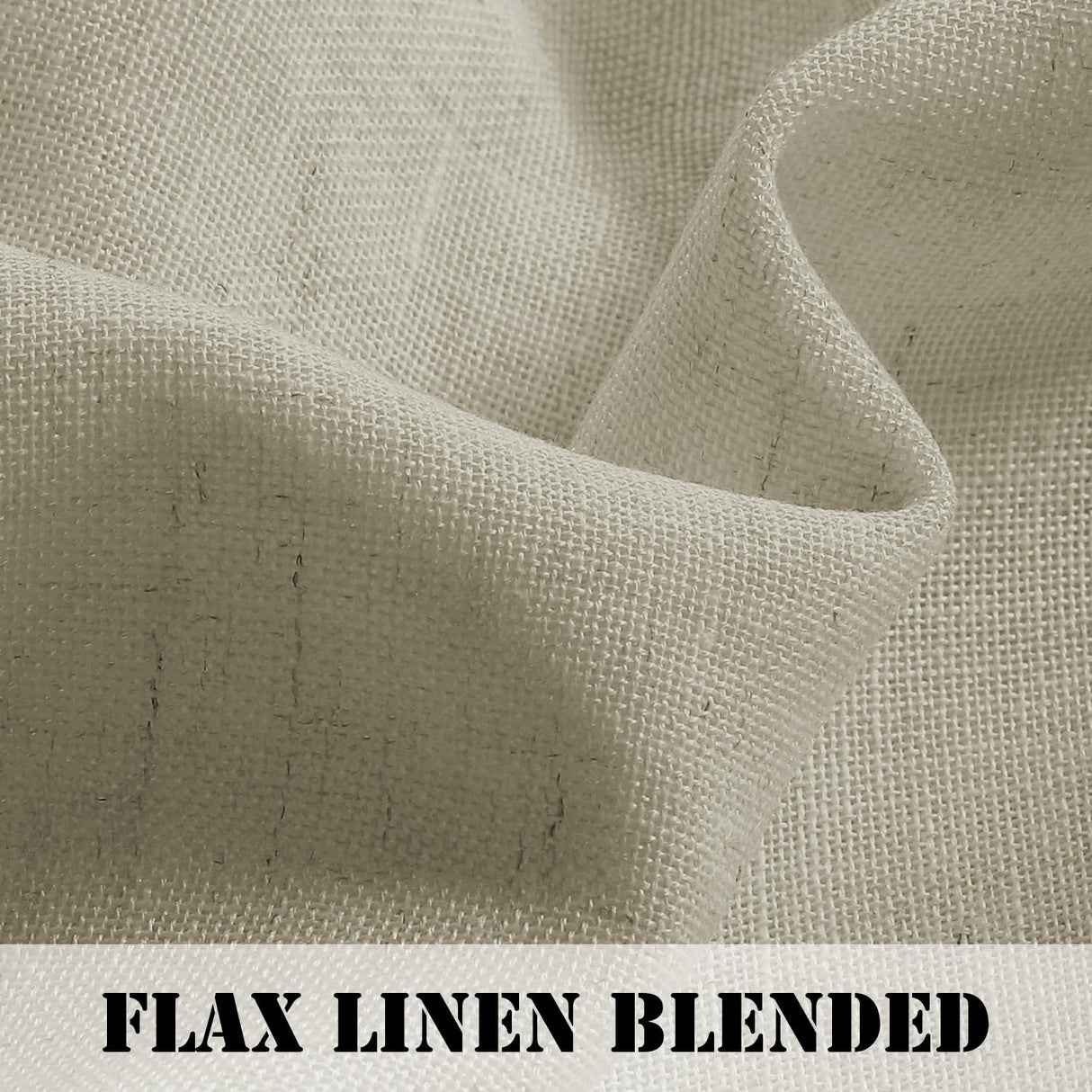 PrimeBeau Natural Linen Mix Tab Top Curtains, Light Filtering Panels (Set of 2)