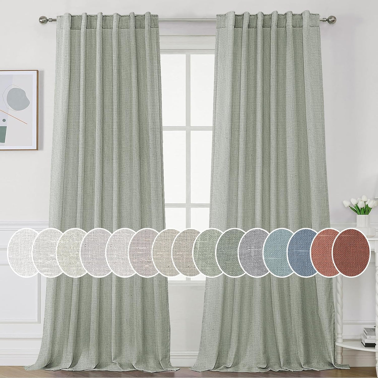 H.Versailtex Natural Linen Tab Loop Pocket Semi Sheer Light Filtering Curtains