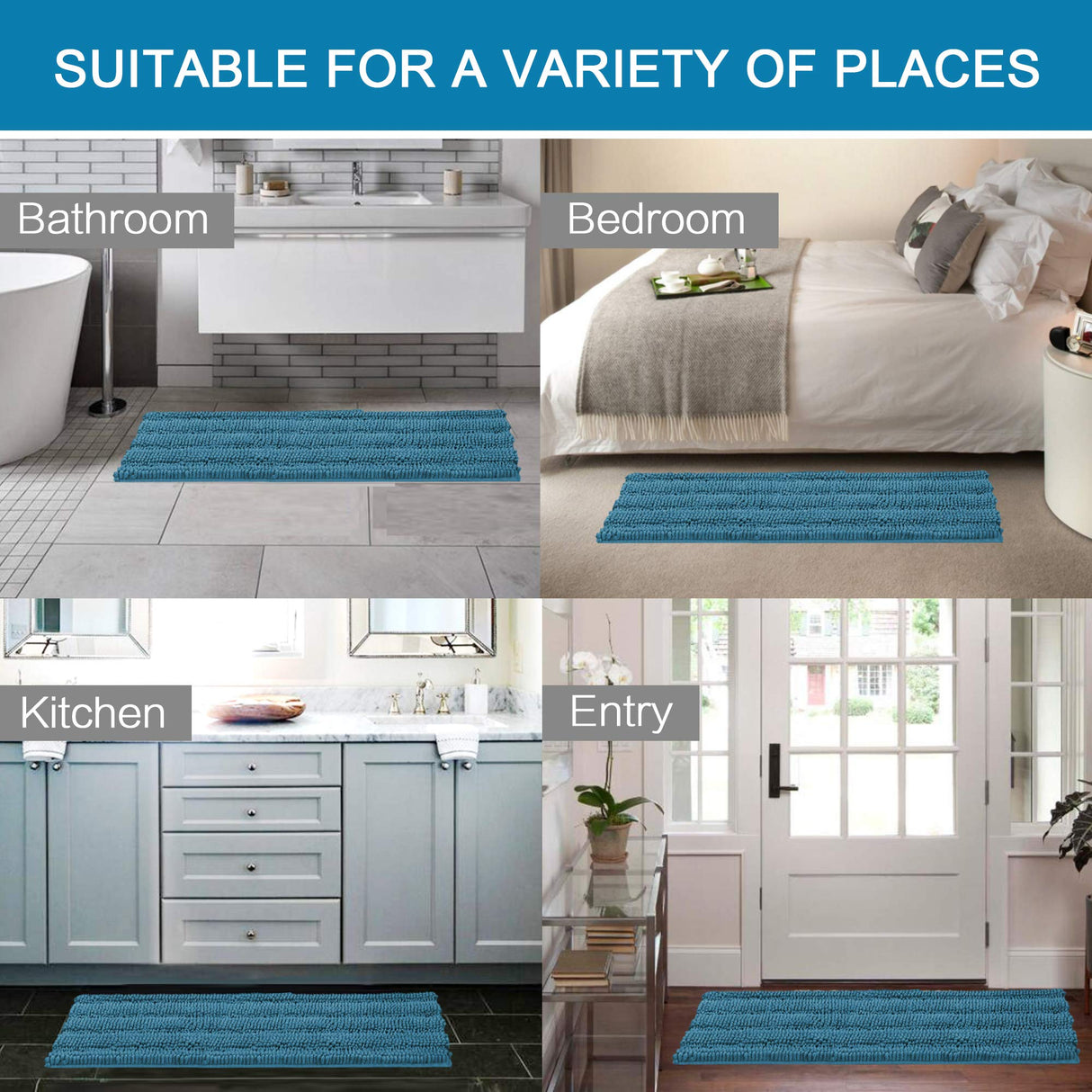 PrimeBeau Luxury Chenille Striped Bath Mats Set | Ultra Thick & Absorbent Non Slip Rugs 47“ x 17"