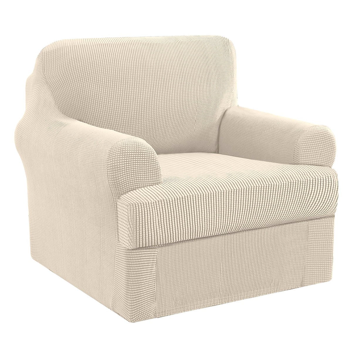 PrimeBeau 2 Pieces Chair Covers for Armchair &Oversize Armchair Covers for Living Room Furniture Cover Suit for T Cushion/Box Cushion, Spandex Jacquard Fabric Small Checks