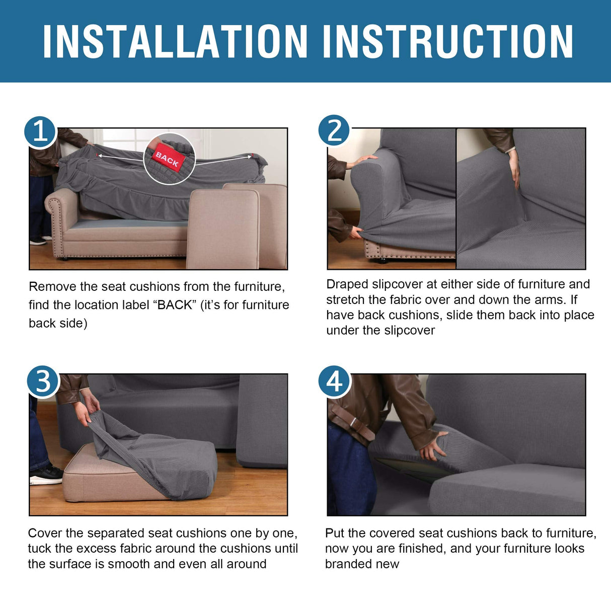 PrimeBeau 4 Pieces Premium Jacquard Sofa Slipcover Set, Sofa and Oversize Sofa