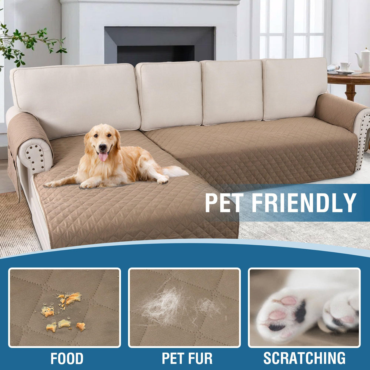 PrimeBeau 2 Piece L Shaped Couch Covers for Sectional Sofa Couch Cover with Chaise Lounge 100% Waterproof Furniture Covers for Pets