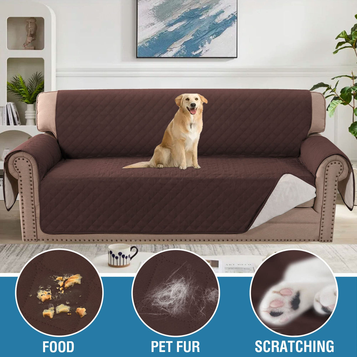 PrimeBeau 100% Waterproof Sofa and Oversize Sofa Slipcover Furniture Protector for Pets Kids with Non-Skid Backing, Unique Decor and Easy Care