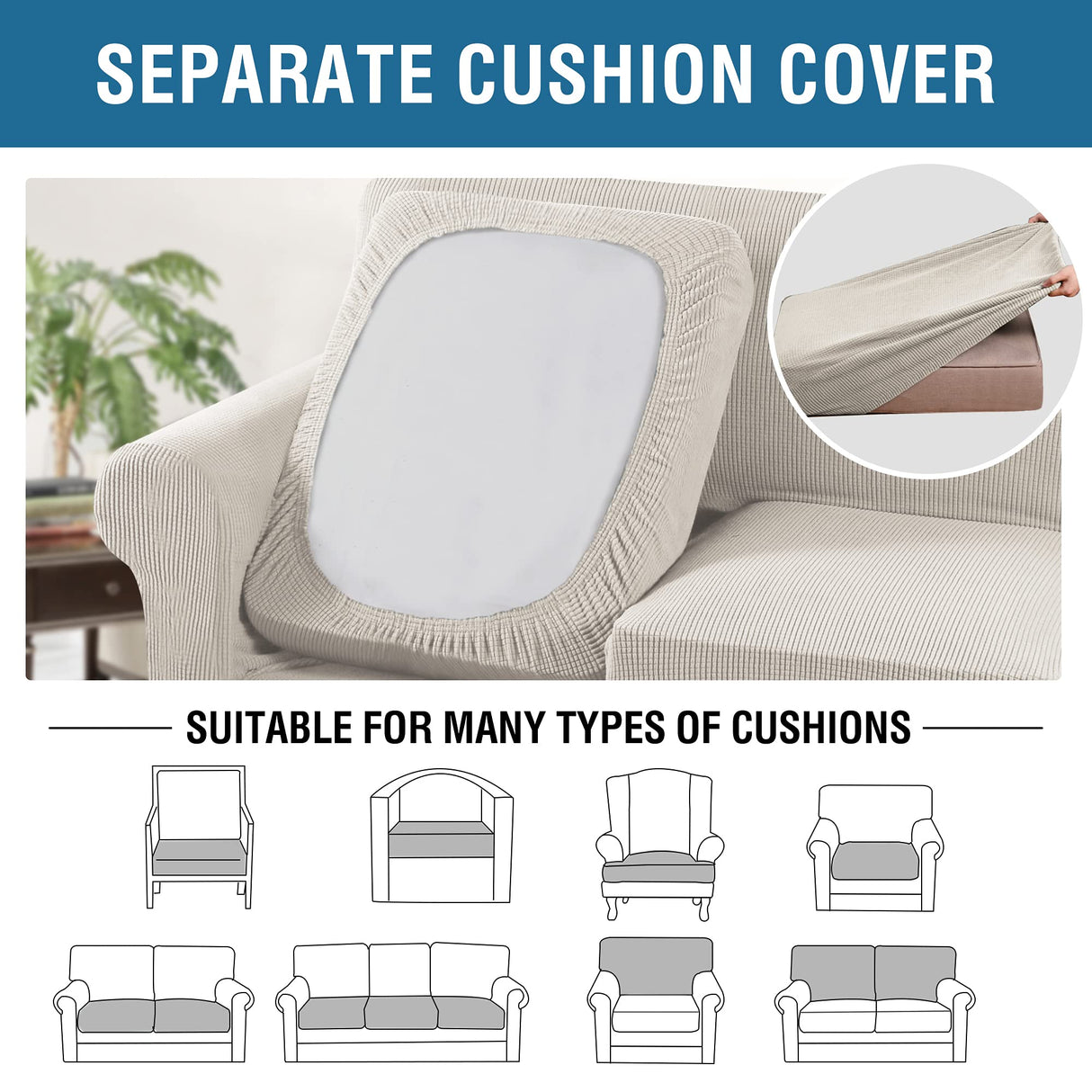 PrimeBeau Thicker Jacquard Fabric 3 Pieces Loveseat & Oversize Loveseat Covers for 2 Cushion Sofa Couch Slipcovers (Base Cover Plus 2 Seat Cushion Covers)