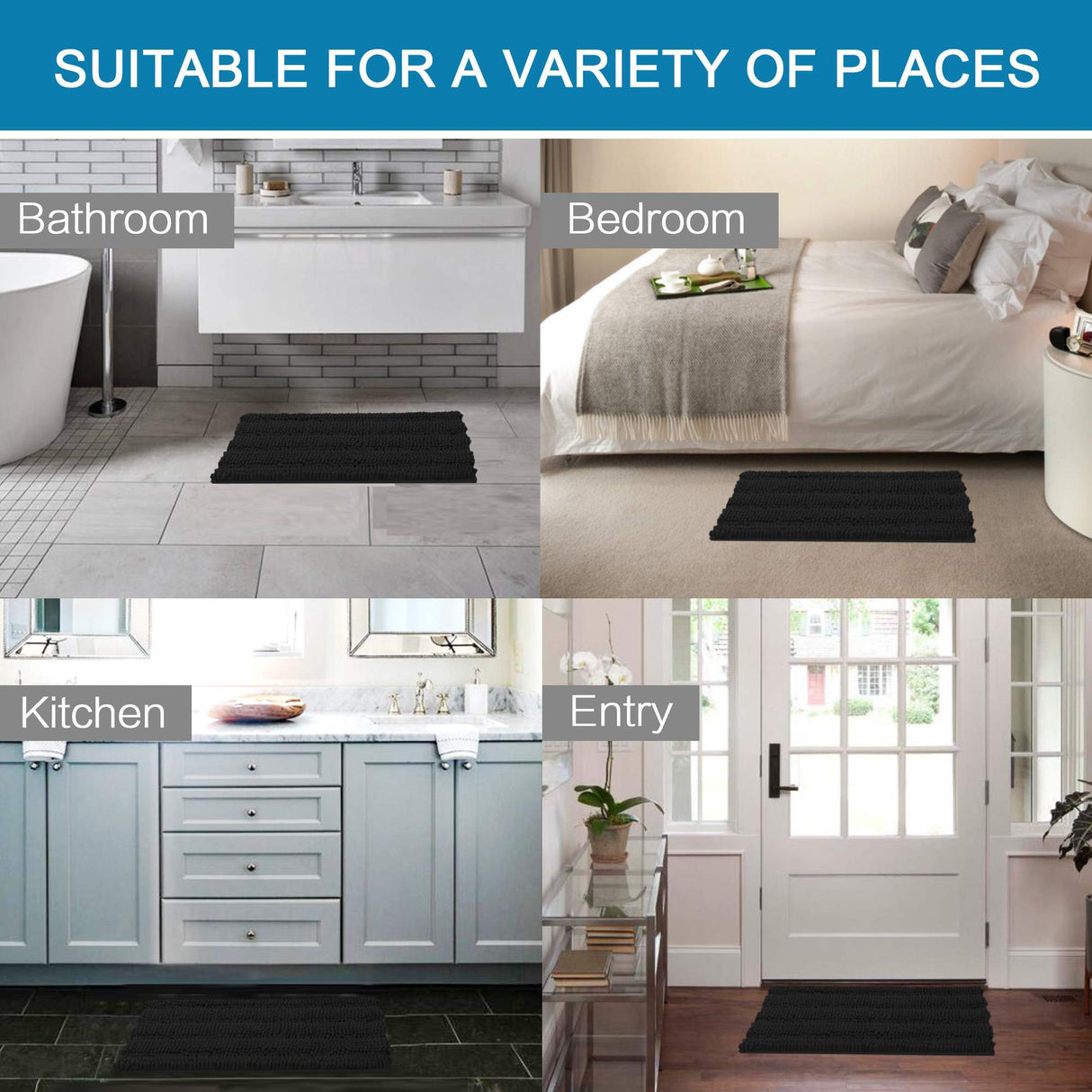 PrimeBeau Luxury Chenille Striped Bath Mats Set | Ultra Thick & Absorbent Non Slip Rugs 24“ x 36"