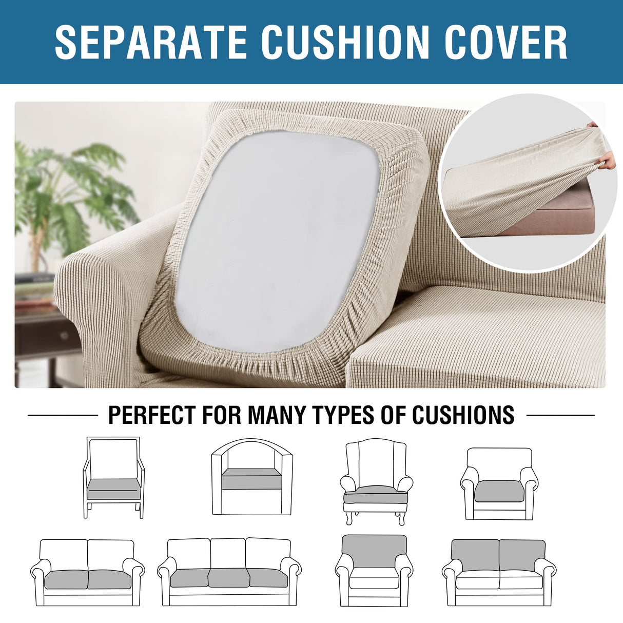 H.VERSAILTEX 3 Piece Stretch Sofa Covers for 2 Cushion Sofa Couch Covers for Living Room Sofa Slipcovers (Base Cover Plus 2 Seat Cushion Covers) Thicker Jacquard Fabric(Large Sofa, Island Fossi)