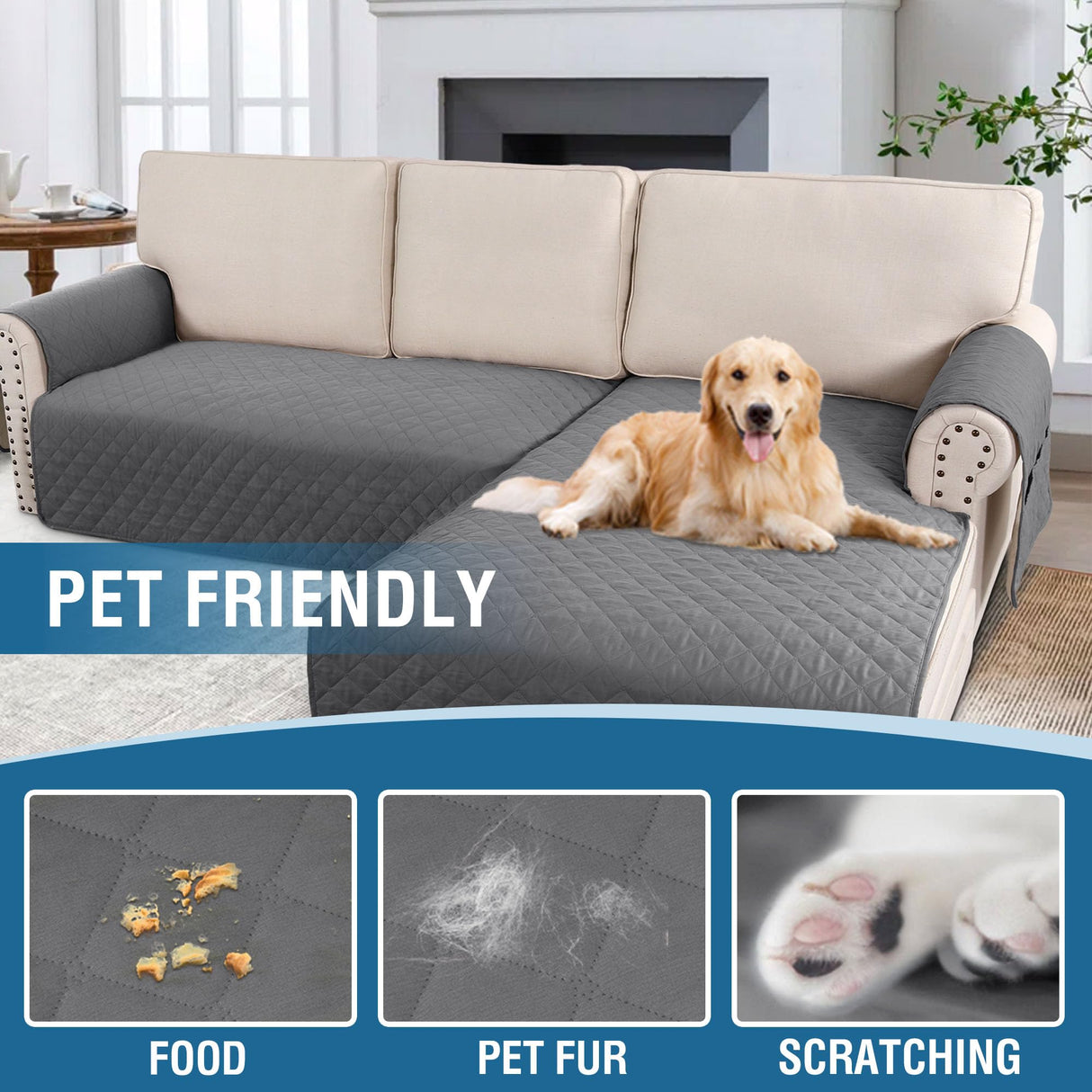 PrimeBeau 2 Piece L Shaped Couch Covers for Sectional Loveseat Couch Cover with Chaise Lounge 100% Waterproof Furniture Covers for Pets