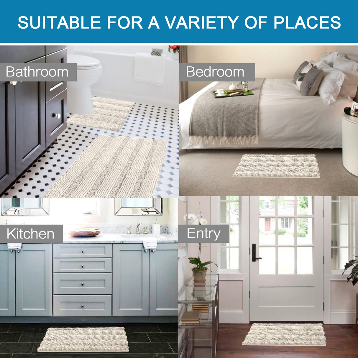 PrimeBeau U Sharp Stripe Bath Rug Contour Set