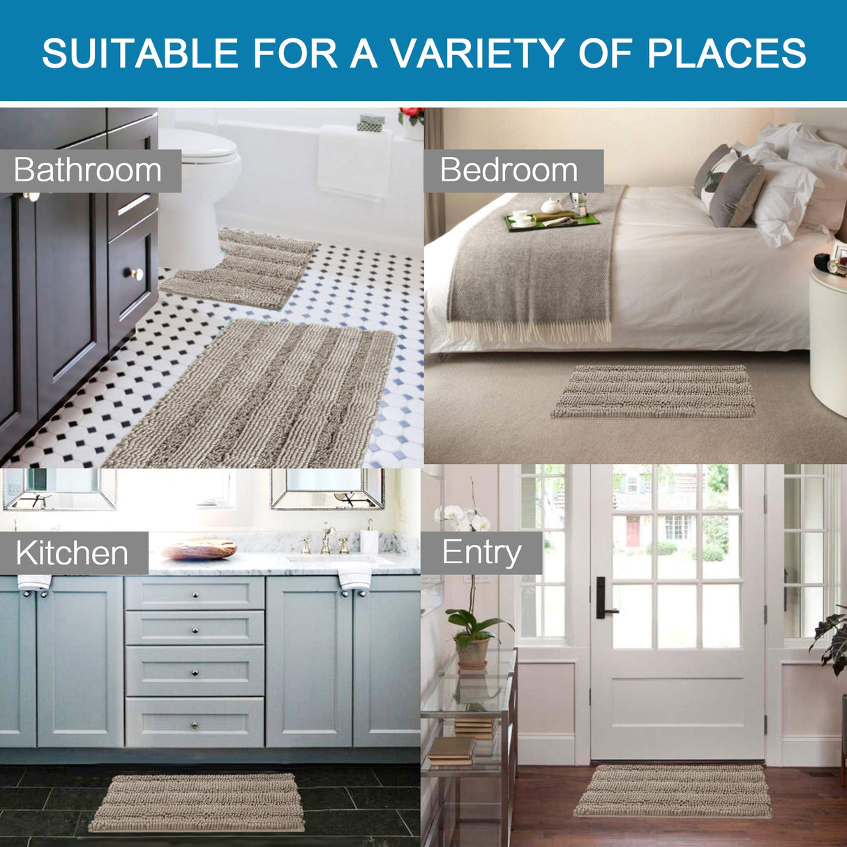 PrimeBeau U Sharp Stripe Bath Rug Contour Set