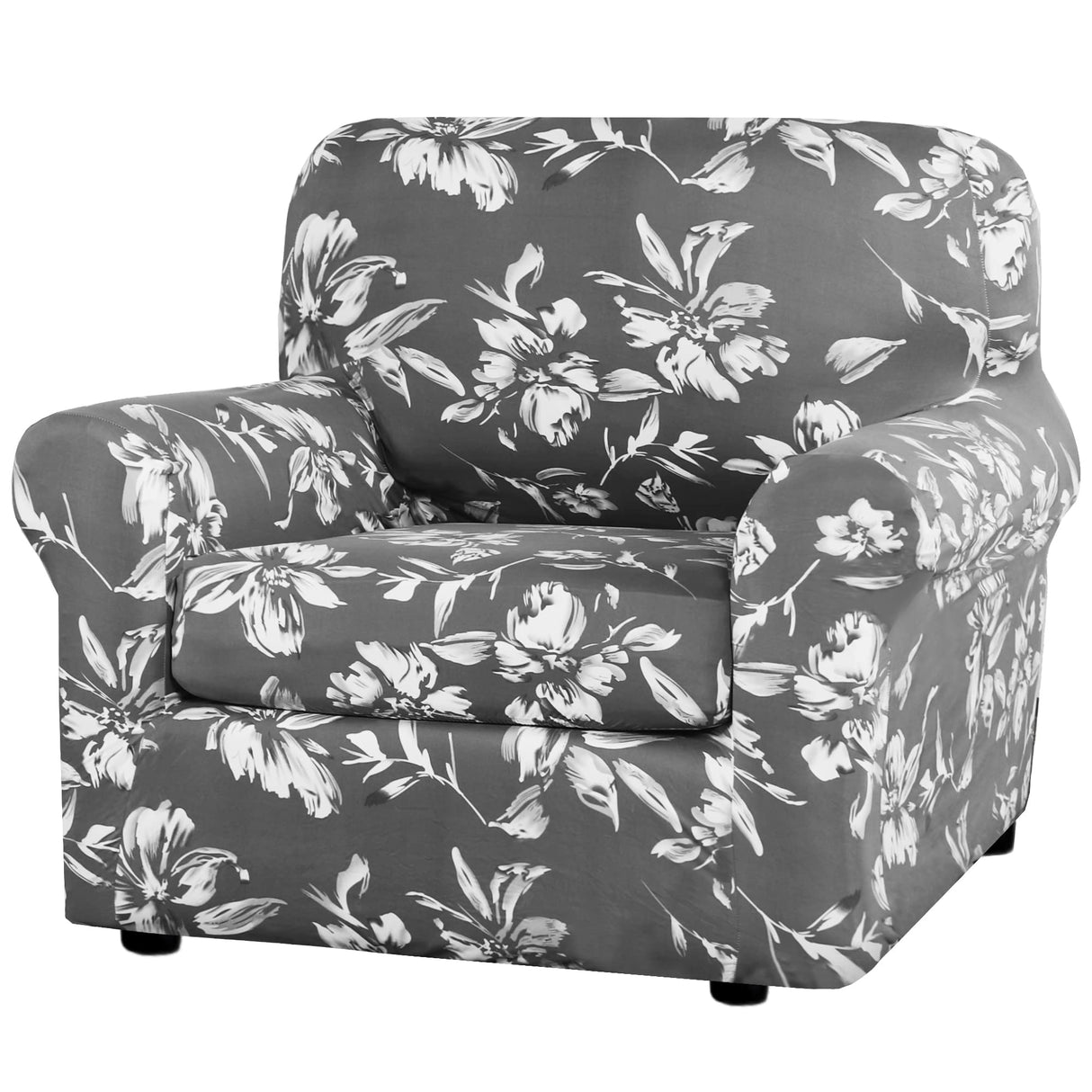 PrimeBeau Super Stretch 2 Set of Armchair Slipcovers, Floral Pattern, Luxurious Fleece Bouncy Modern Style Pet Friendly,Easy Care