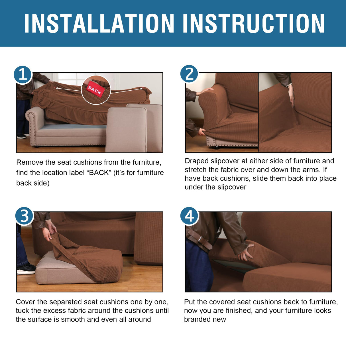 H.VERSAILTEX 3 Piece Stretch Sofa Covers for 2 Cushion Loveseat Couch Covers for Living Room Furniture Cover (Base Cover Plus 2 Seat Cushion Covers) Thicker Jacquard Fabric(Medium Sofa, Caramel)