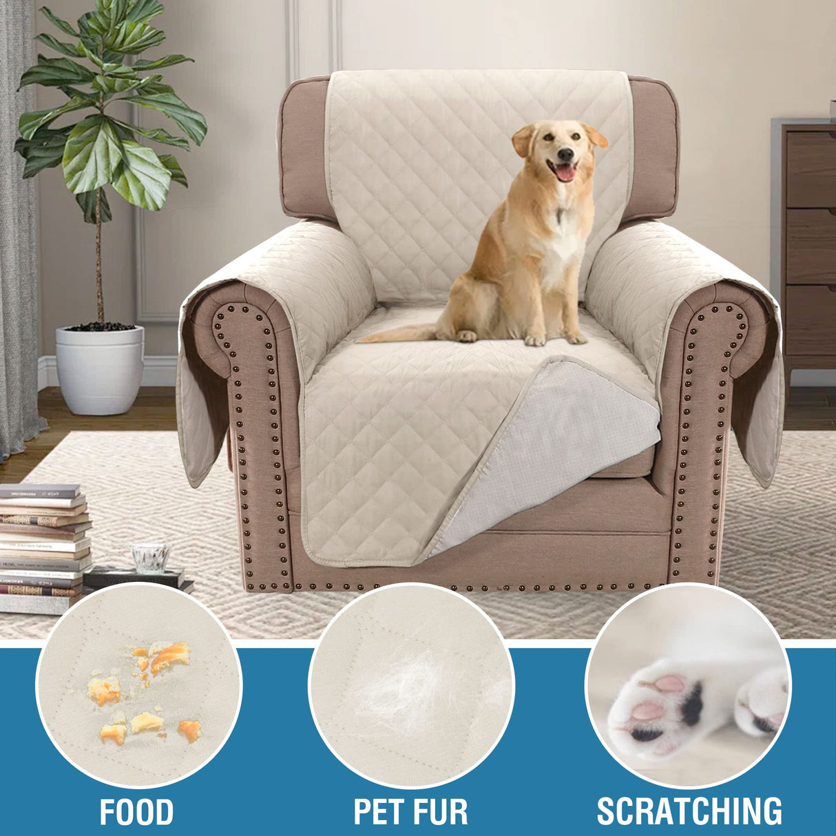 PrimeBeau 100% Waterproof Chair Slipcover Furniture Protector for Pets Kids with Non-Skid Backing, Unique Decor and Easy Care