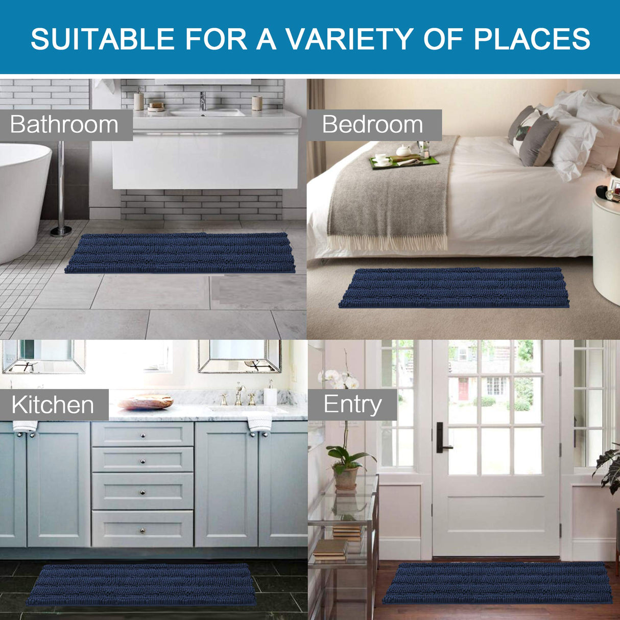 PrimeBeau Luxury Chenille Striped Bath Mats Set | Ultra Thick & Absorbent Non Slip Rugs 59“ x 20"