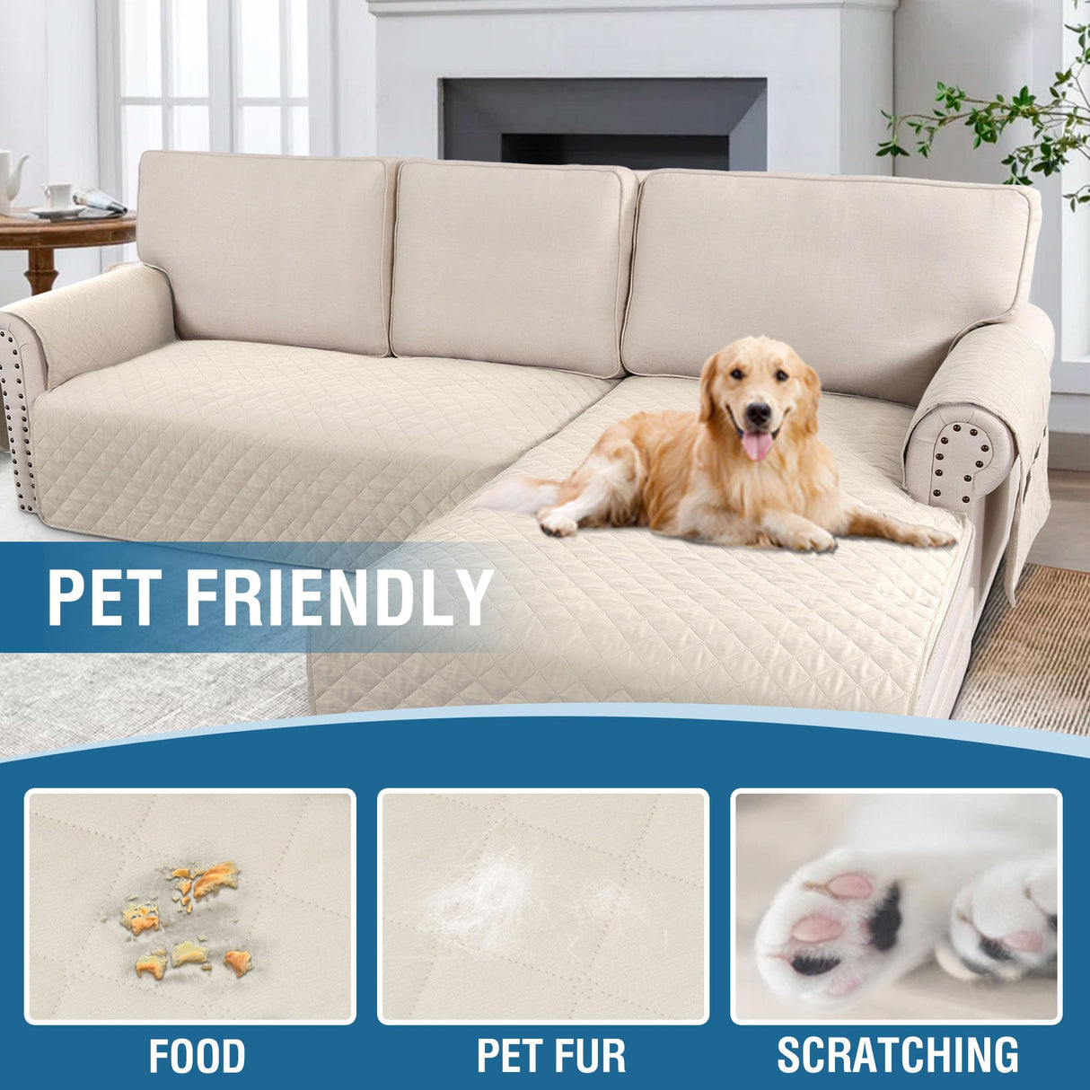 PrimeBeau 2 Piece L Shaped Couch Covers for Sectional Loveseat Couch Cover with Chaise Lounge 100% Waterproof Furniture Covers for Pets