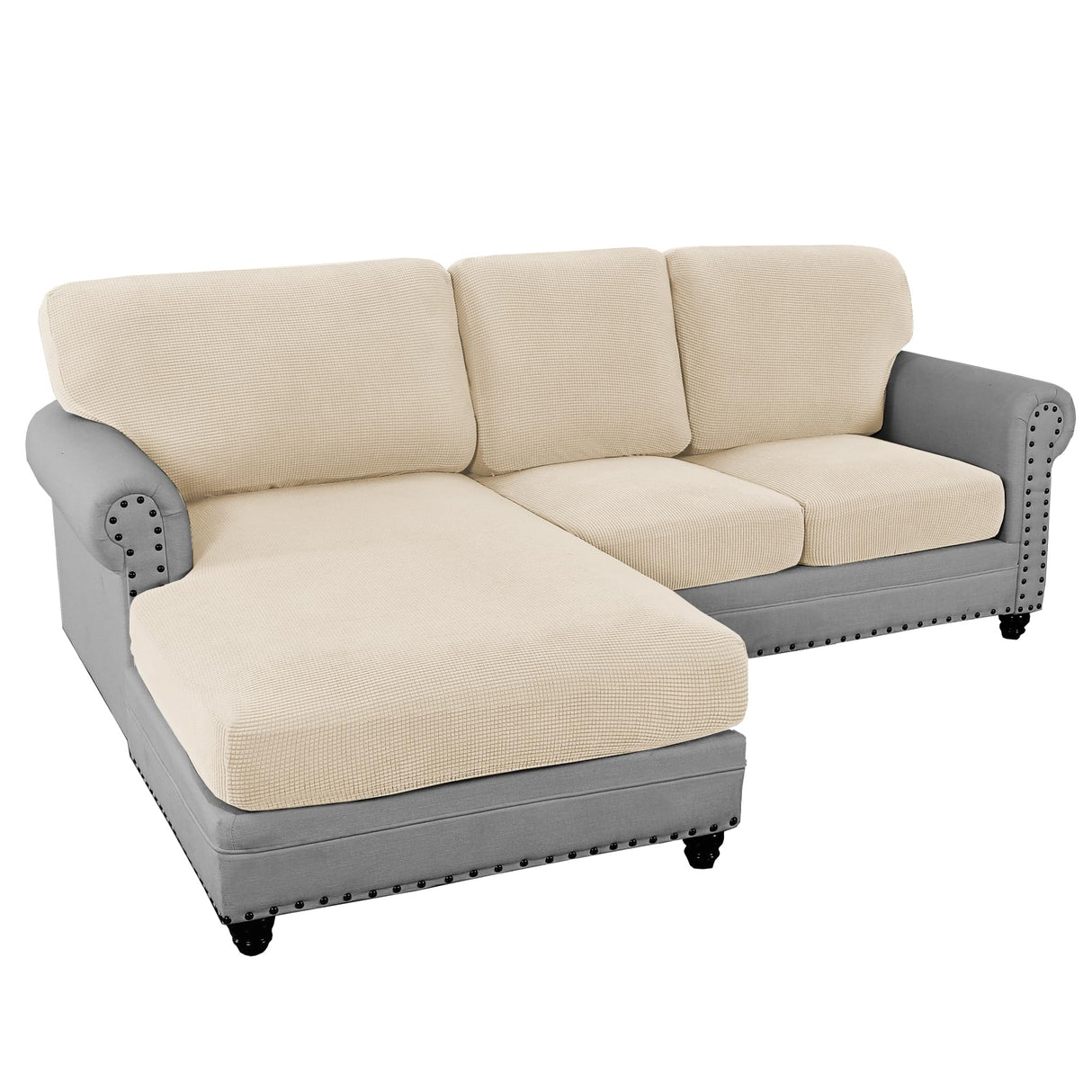 PrimeBeau 2024 New Sectional Couch Covers 6 Pieces Stretch Sofa Cover for Sectional Sofa Set Separate L Shaped Couch Cover for Both Left/Right Couch (Seat and Back: 1 Chaise for Loveseat)