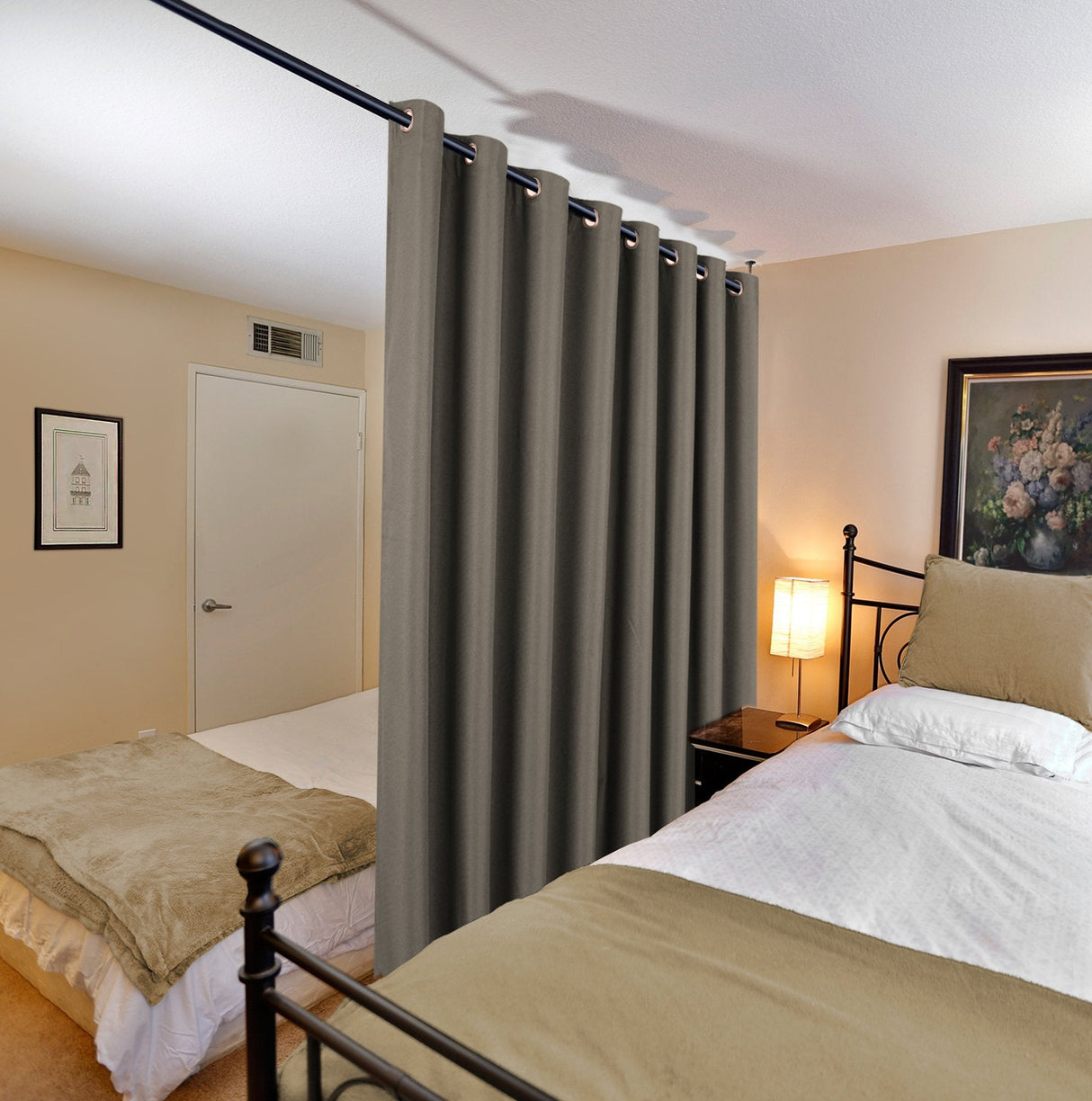 PrimeBeau Faux Linen Room Darkening/Room Dividing Curtain Draper Extra Wide & Long