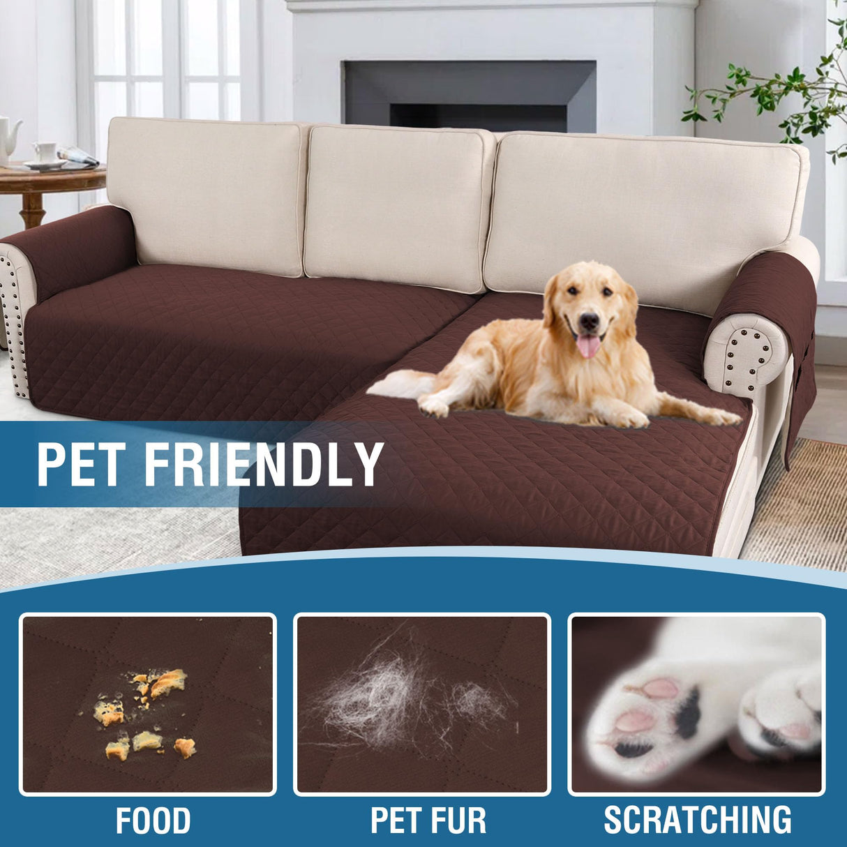 PrimeBeau 2 Piece L Shaped Couch Covers for Sectional Loveseat Couch Cover with Chaise Lounge 100% Waterproof Furniture Covers for Pets