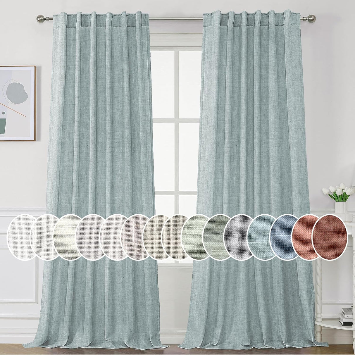 H.Versailtex Natural Linen Tab Loop Pocket Semi Sheer Light Filtering Curtains