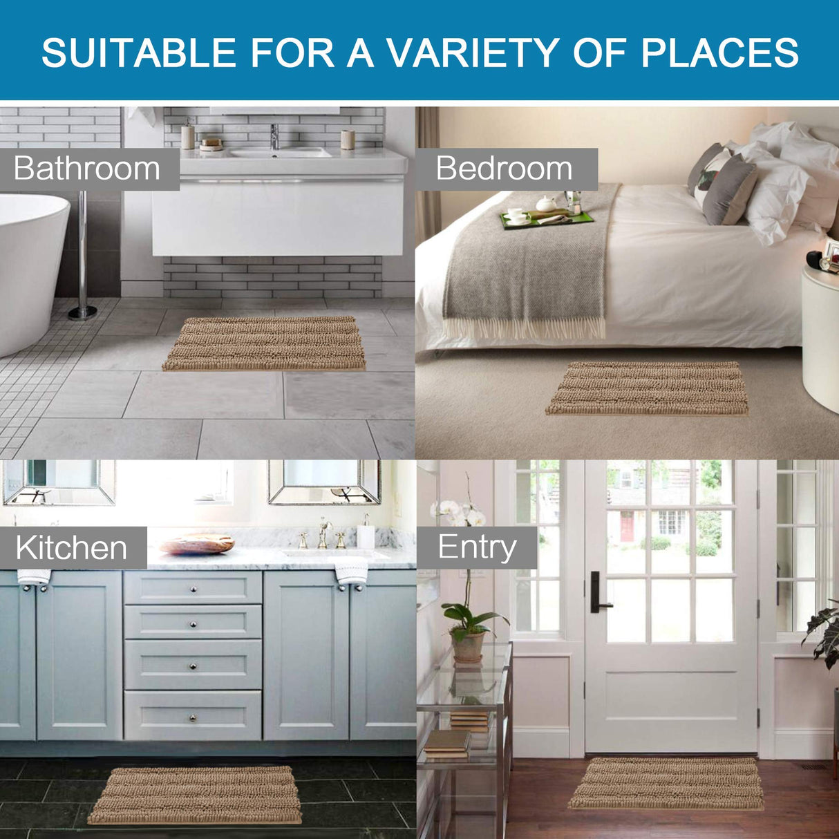 PrimeBeau Luxury Chenille Striped Bath Mats Set | Ultra Thick & Absorbent Non Slip Rugs 24“ x 36"