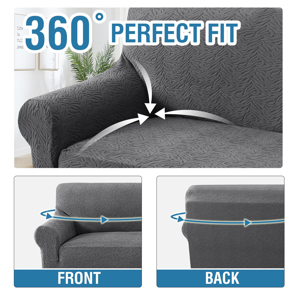 H.VERSAILTEX 2024 Newest Jacquard Couch Covers for 3 Cushion Couch 1 Piece Stretch Sofa Covers Furniture Protector Anti-Slip Soft Thickened Dogs Slipcovers Washable Leopard Pattern(Sofa, Grey)