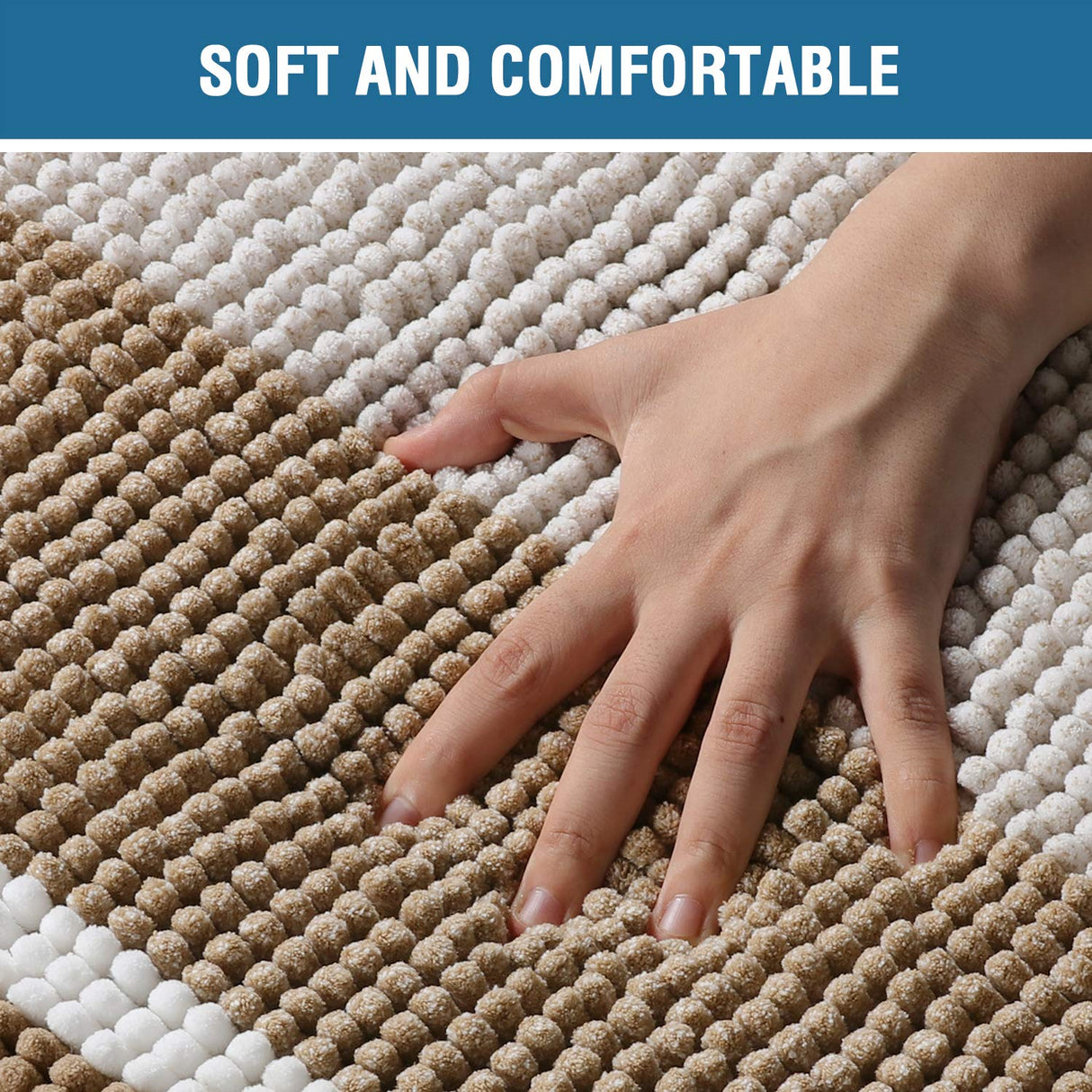 PrimeBeau Bath Rug Set 2 Piece for Bathroom Bath Mats Non Slip Bouncy Chenille Ombre Dyeing Bath Rugs Rectangle, Water Absorbent Striped Shag Mats