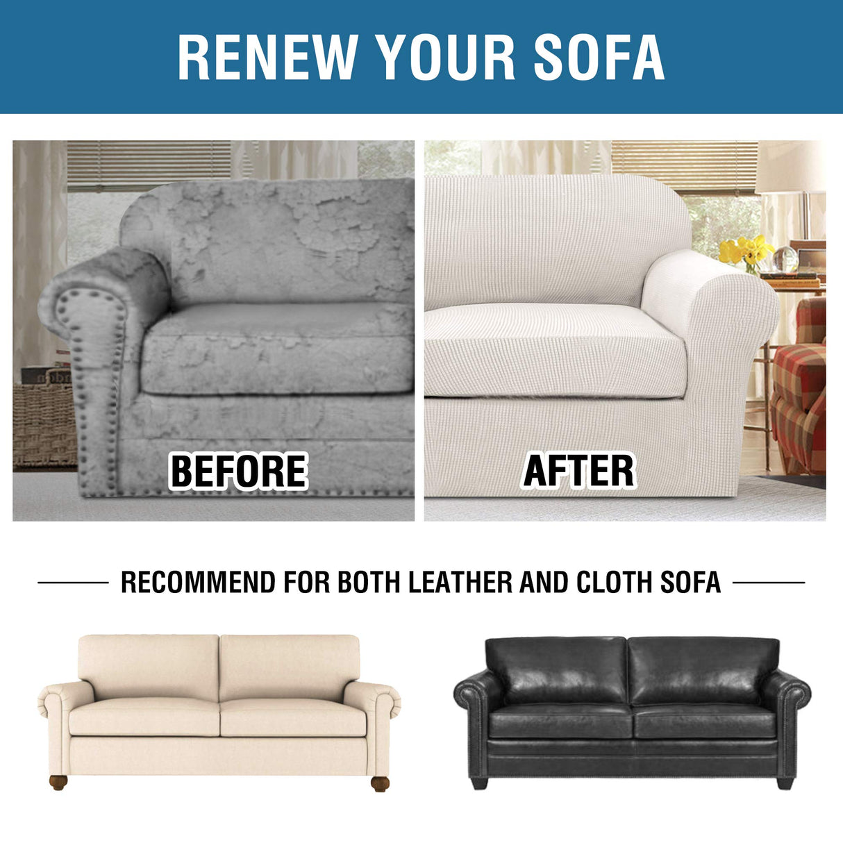 PrimeBeau Thicker Jacquard Fabric 3 Pieces Loveseat & Oversize Loveseat Covers for 2 Cushion Sofa Couch Slipcovers (Base Cover Plus 2 Seat Cushion Covers)