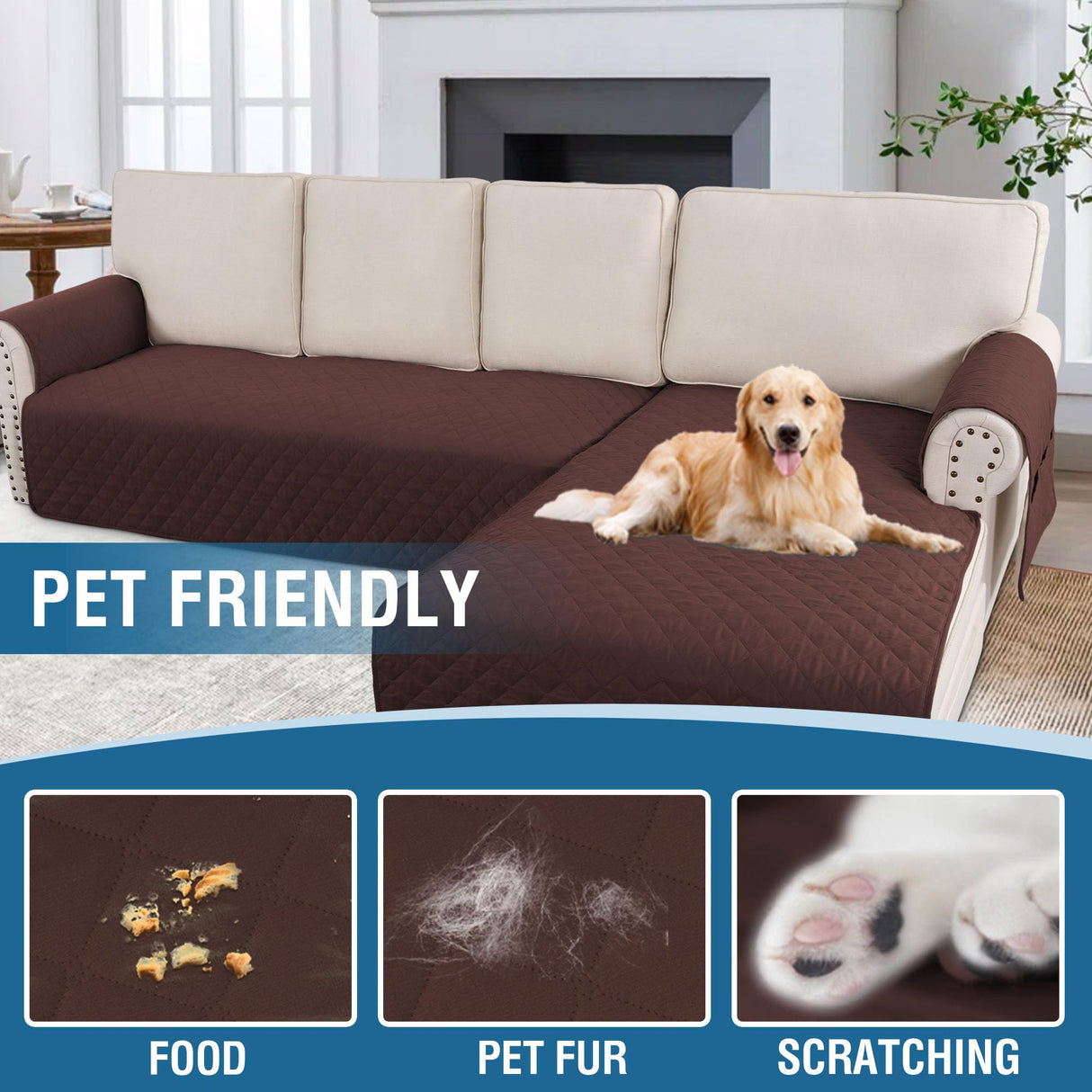 PrimeBeau 2 Piece L Shaped Couch Covers for Sectional Sofa Couch Cover with Chaise Lounge 100% Waterproof Furniture Covers for Pets