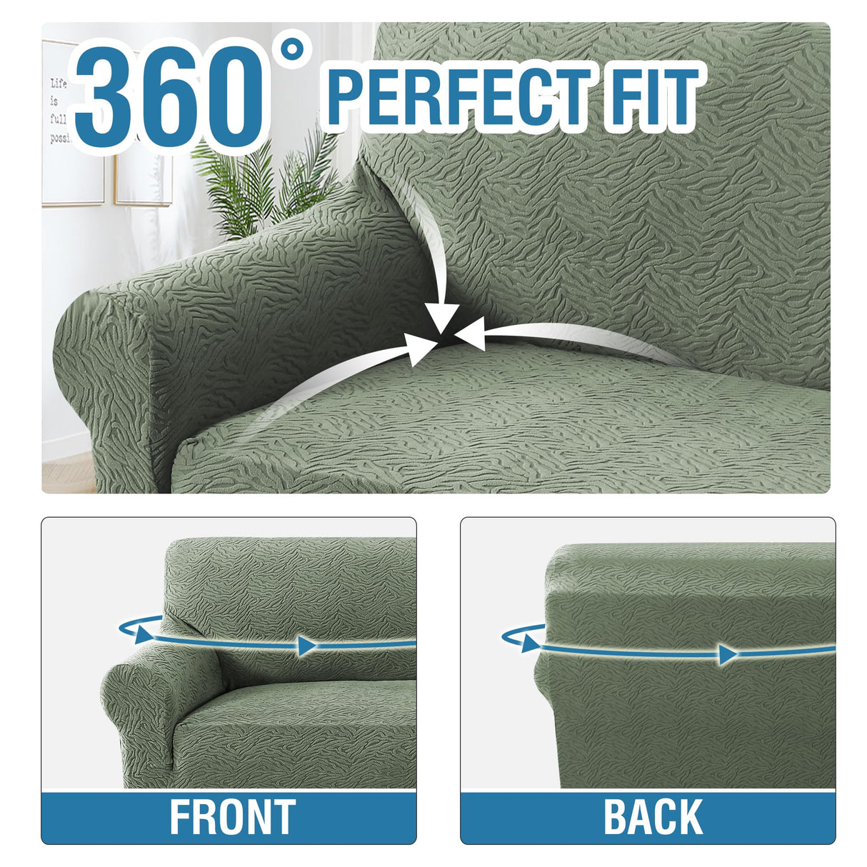 H.VERSAILTEX 2024 Newest Jacquard Couch Covers for 3 Cushion Couch 1 Piece Stretch Sofa Covers Furniture Protector Anti-Slip Soft Thickened Dogs Slipcovers Washable Leopard Pattern(Sofa, Sea Grass)