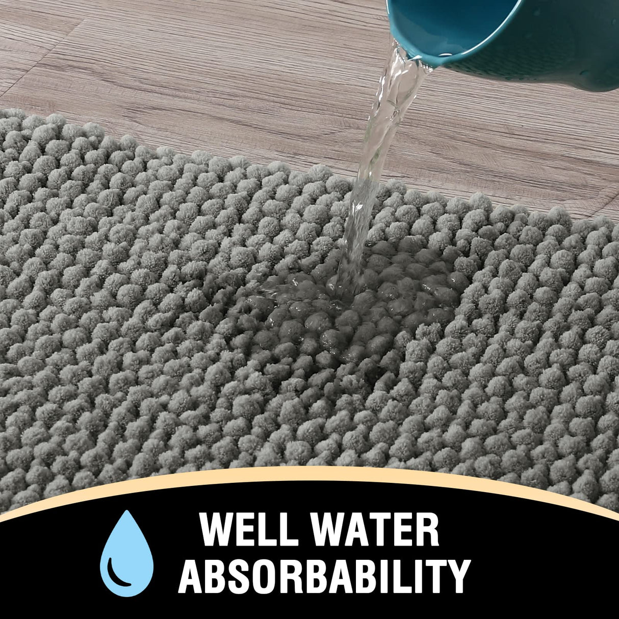 PrimeBeau 3-Piece Aqua Foam Bathroom Rugs Set | Non-Slip, Extra Absorbent Bath Mats for Tub & Shower | Soft Chenille, Vibrant Decor & Easy Care | 17''x24''+20''x32''+20''x24'' U-Shaped