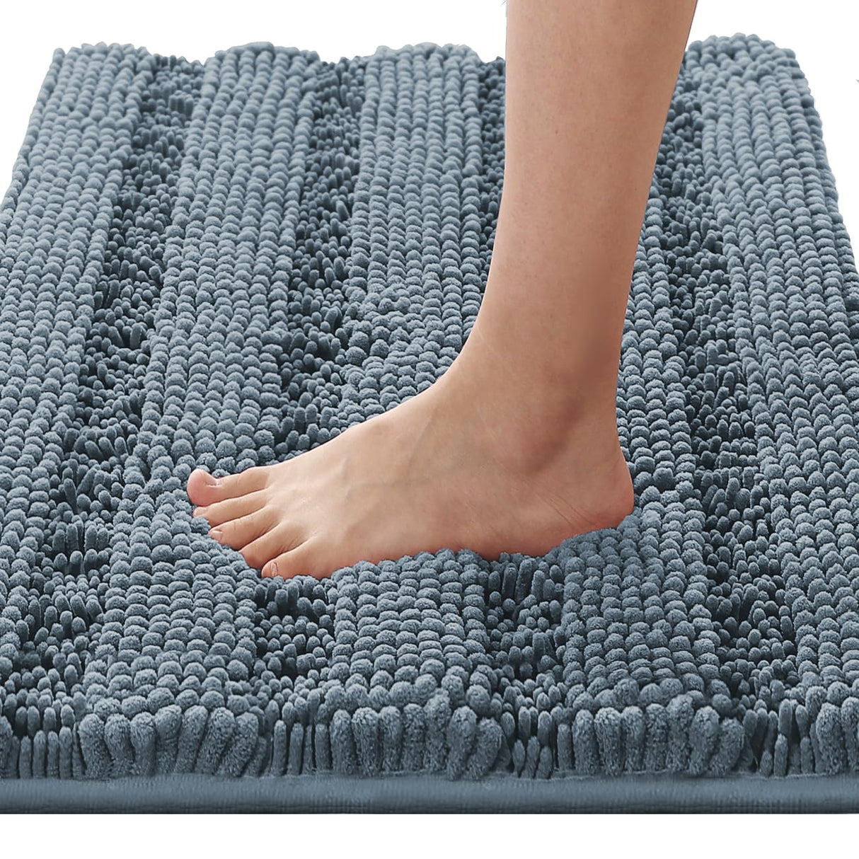 PrimeBeau Luxury Chenille Striped Bath Mats Set | Ultra Thick & Absorbent Non Slip Rugs 20“ x 32"