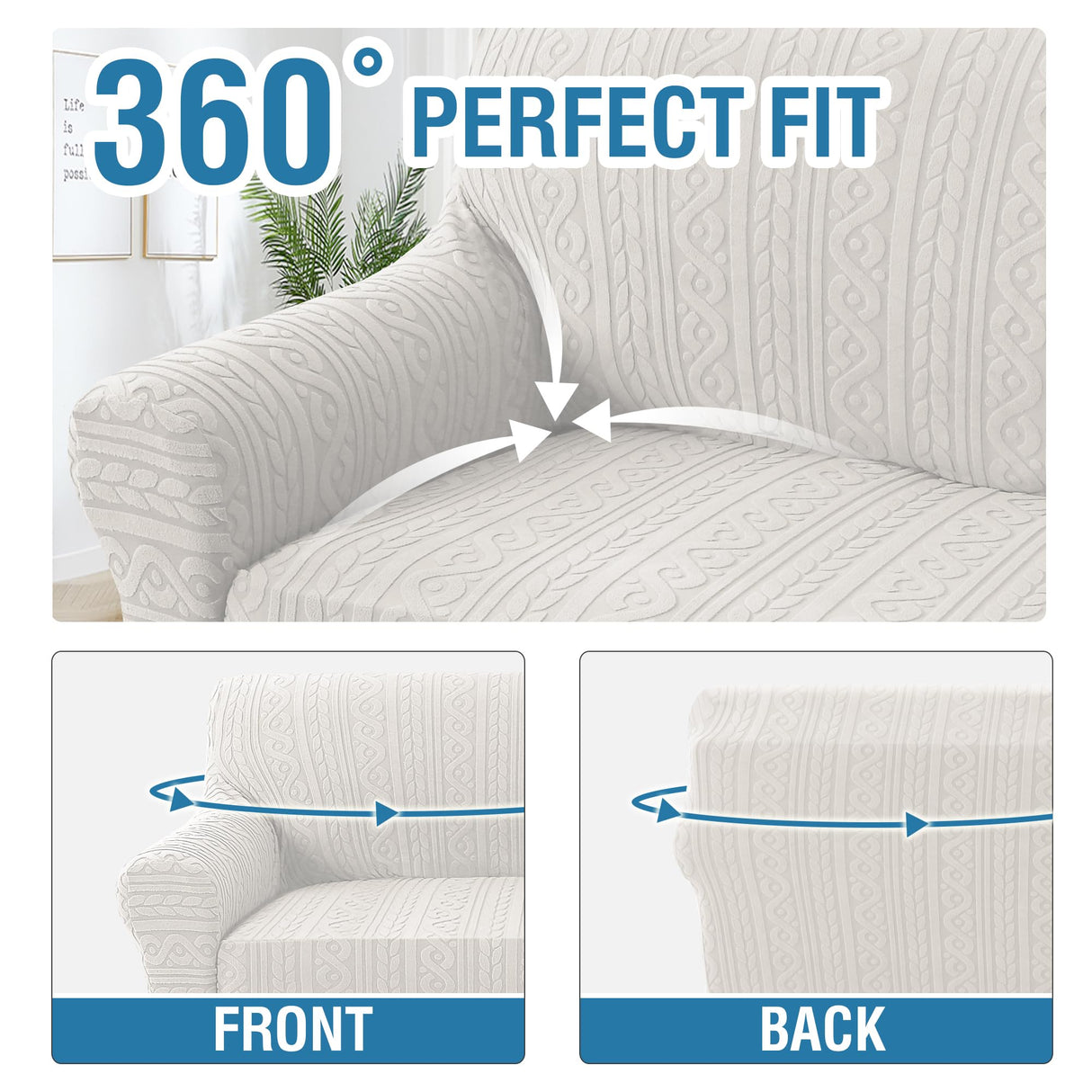 PrimeBeau Spiral Jacquard Couch Covers for 3 Cushion Couch - Set of 5 | Anti-Slip Furniture Protector