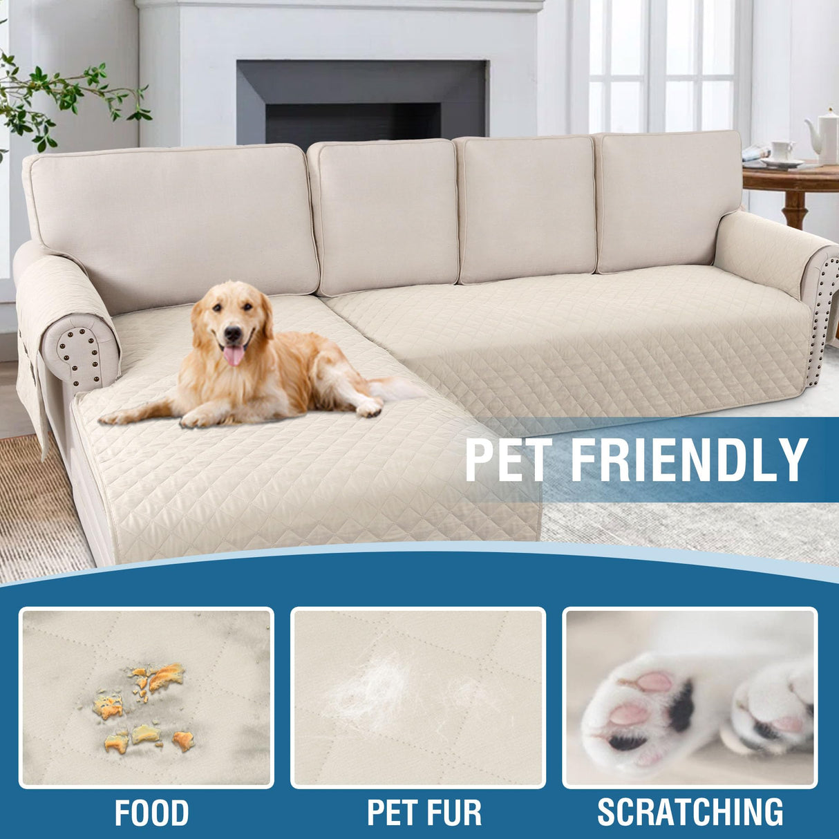 PrimeBeau 2 Piece L Shaped Couch Covers for Sectional Sofa Couch Cover with Chaise Lounge 100% Waterproof Furniture Covers for Pets