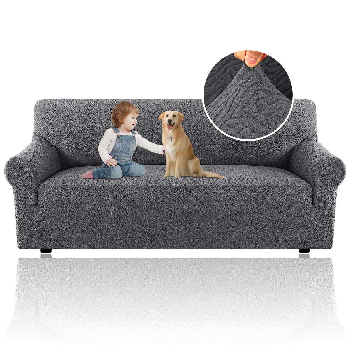 H.VERSAILTEX 2024 Newest Jacquard Couch Covers for 3 Cushion Couch 1 Piece Stretch Sofa Covers Furniture Protector Anti-Slip Soft Thickened Dogs Slipcovers Washable Leopard Pattern(Sofa, Grey)