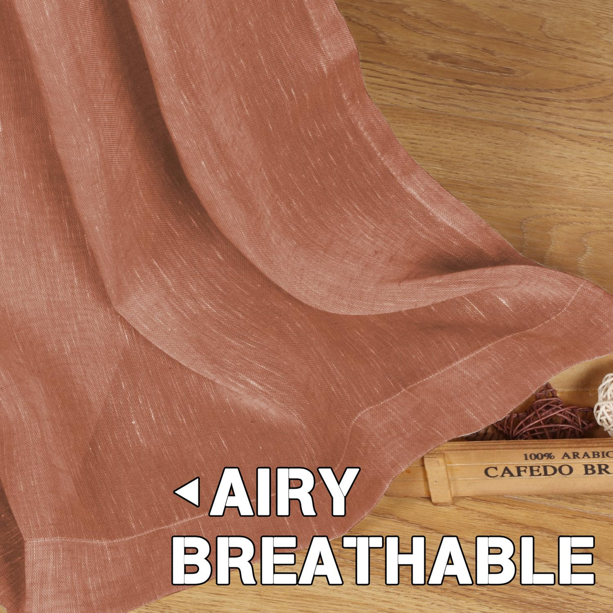 PrimeBeau Faux Linen Semi-Sheer Curtains - Set of 2 Panels, 52 Series Medium Length