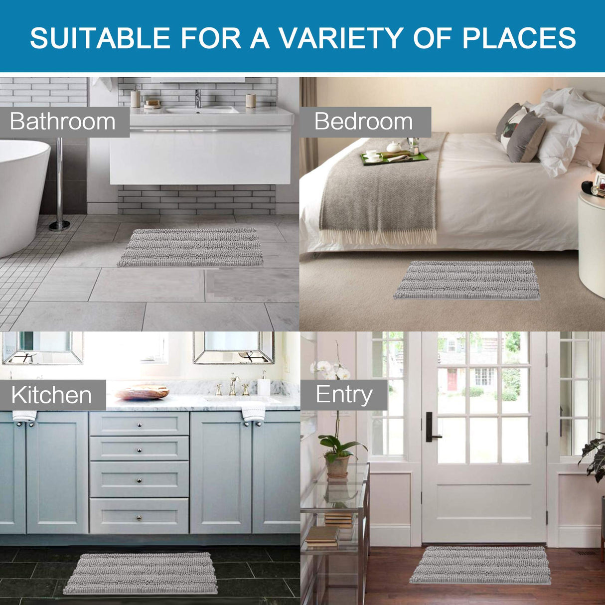 PrimeBeau Luxury Chenille Striped Bath Mats Set | Ultra Thick & Absorbent Non Slip Rugs 24“ x 36"