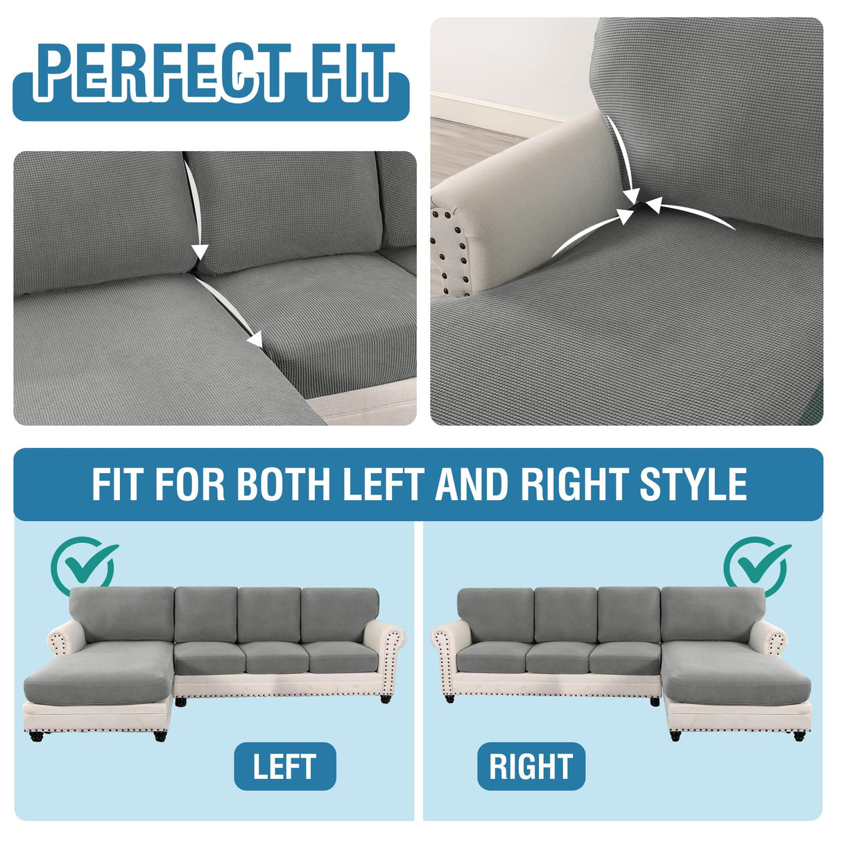 PrimeBeau 2024 New Sectional Couch Covers 8 Pieces Stretch Sofa Covers for Sectional Sofa Set Separate L Shaped Couch Cover for Both Left/Right Couch (Seat and Back: 1 Chaise for Sofa)