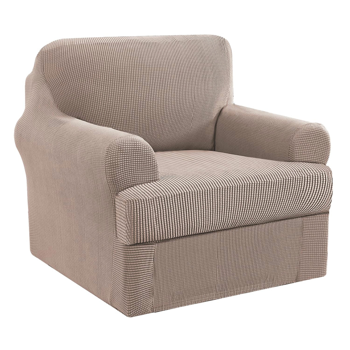 PrimeBeau 2 Pieces Chair Covers for Armchair &Oversize Armchair Covers for Living Room Furniture Cover Suit for T Cushion/Box Cushion, Spandex Jacquard Fabric Small Checks